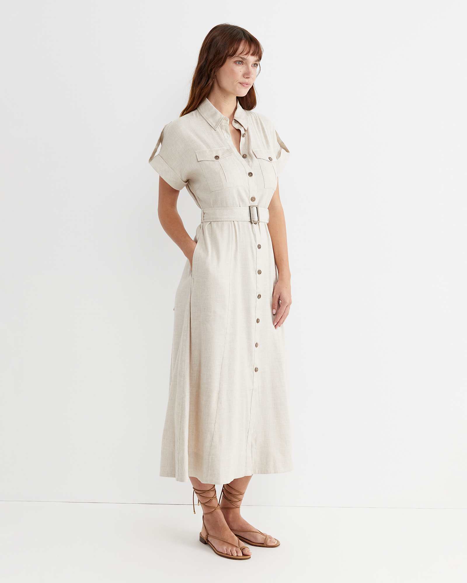 Lena Linen Safari Dress in STRING