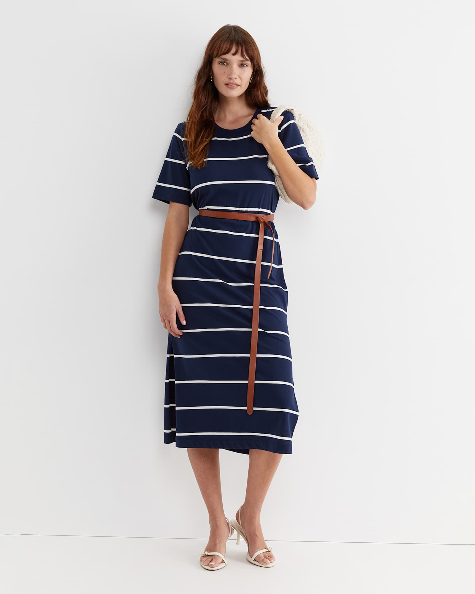 Ariana Stripe T-Shirt Dress in NAVY/WHITE