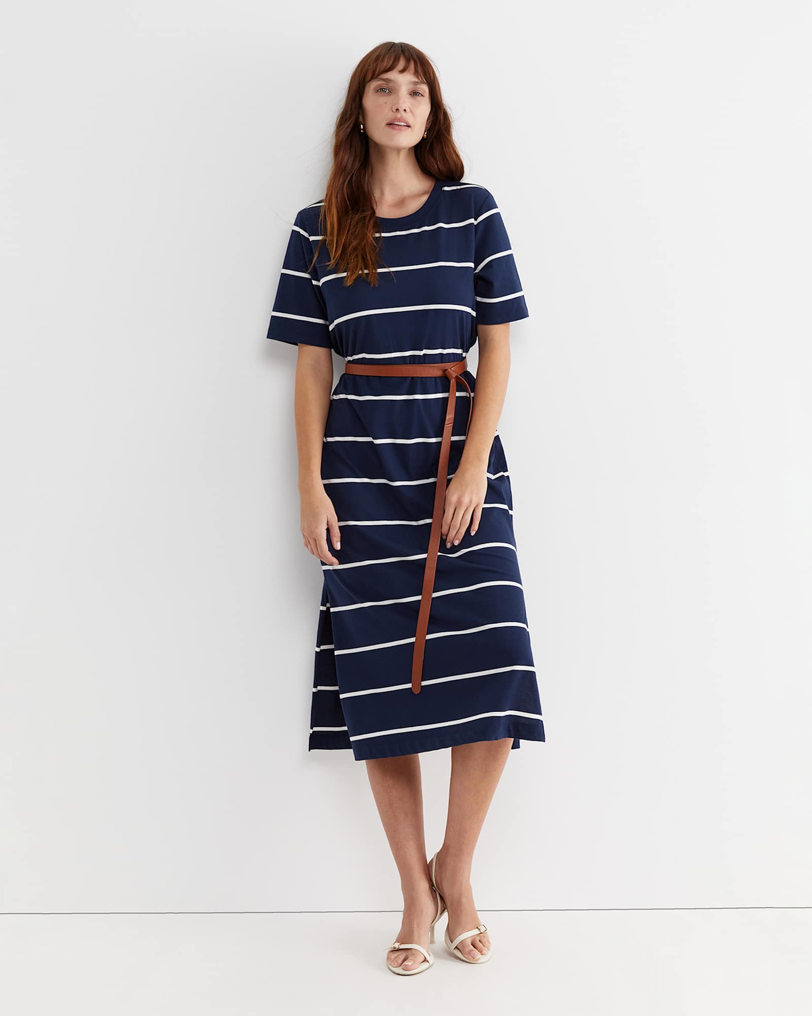 Ariana Stripe T-Shirt Dress in NAVY/WHITE