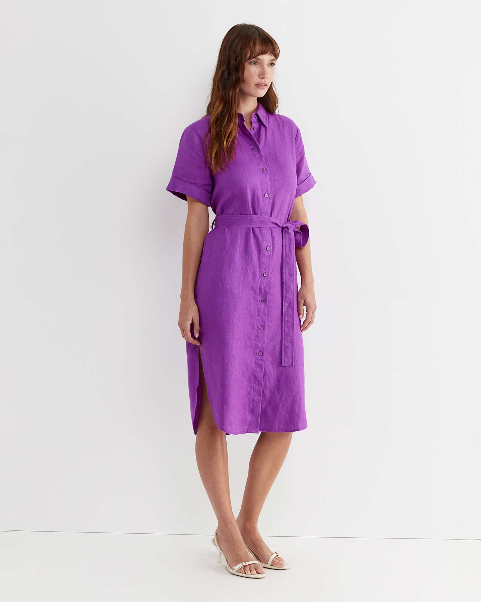 Lulu Linen Midi Dress in HYDRANGEA