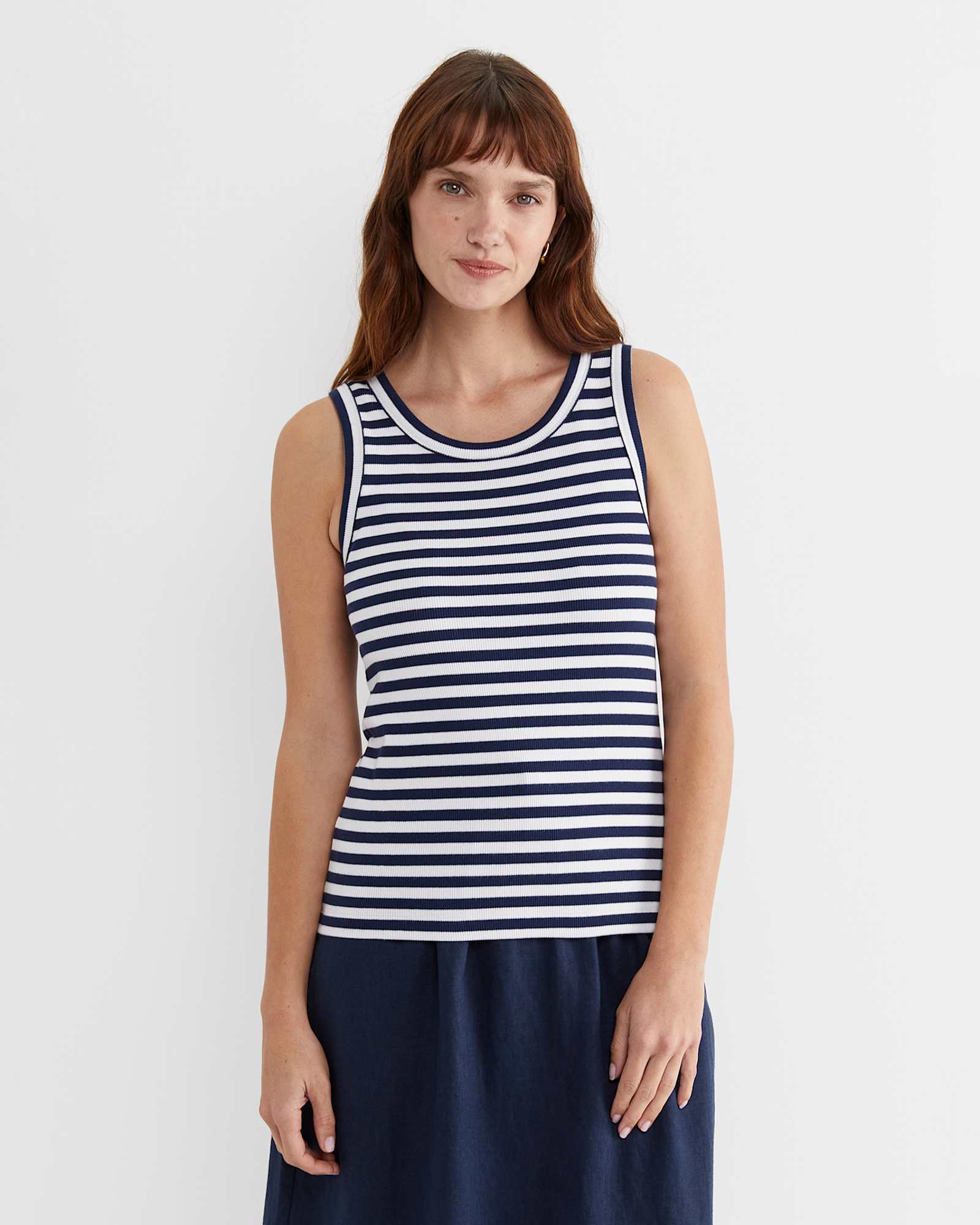 Julia Stripe Rib Tank in WHITE/NAVY