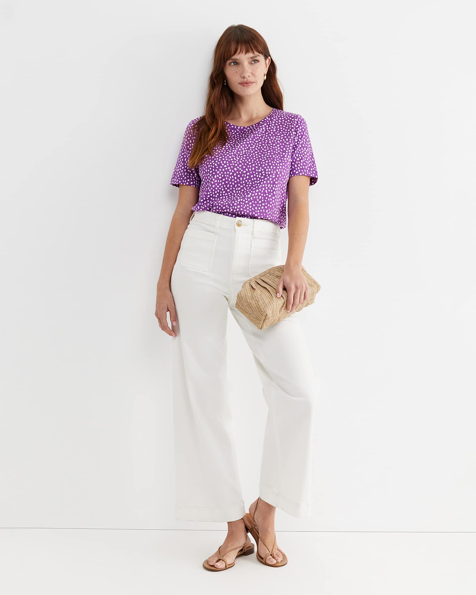 Dashy Mercerised Tee in PURPLE/WHITE