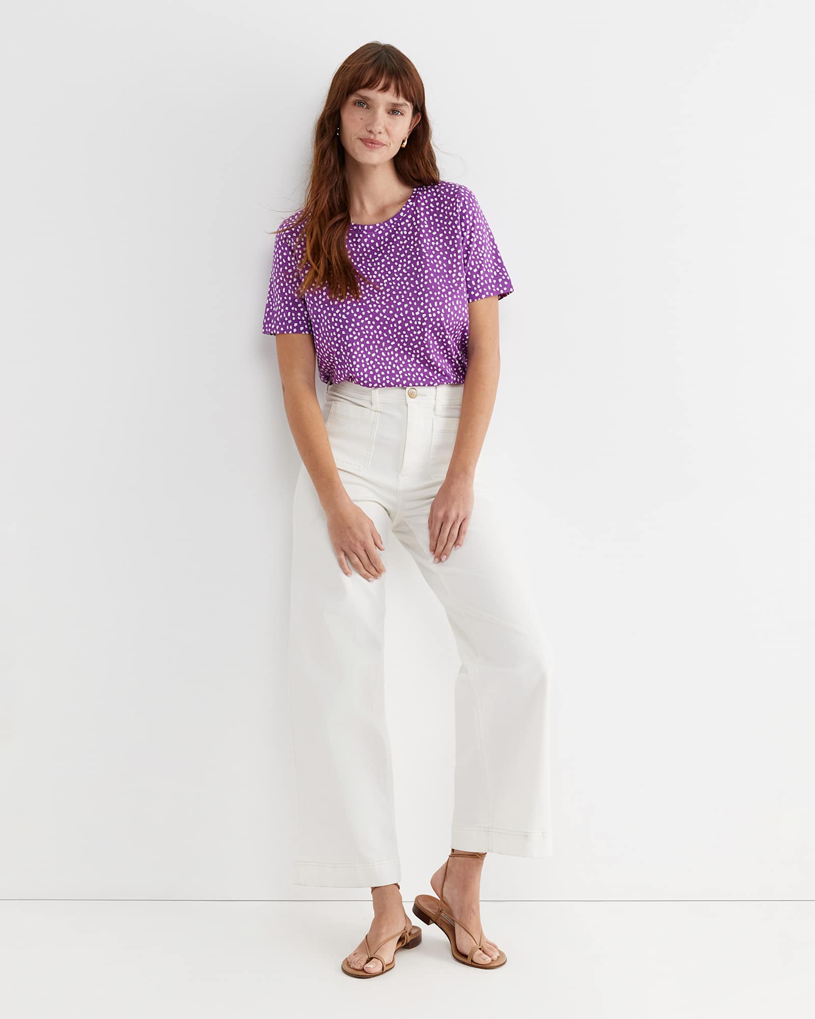 Dashy Mercerised Tee in PURPLE/WHITE