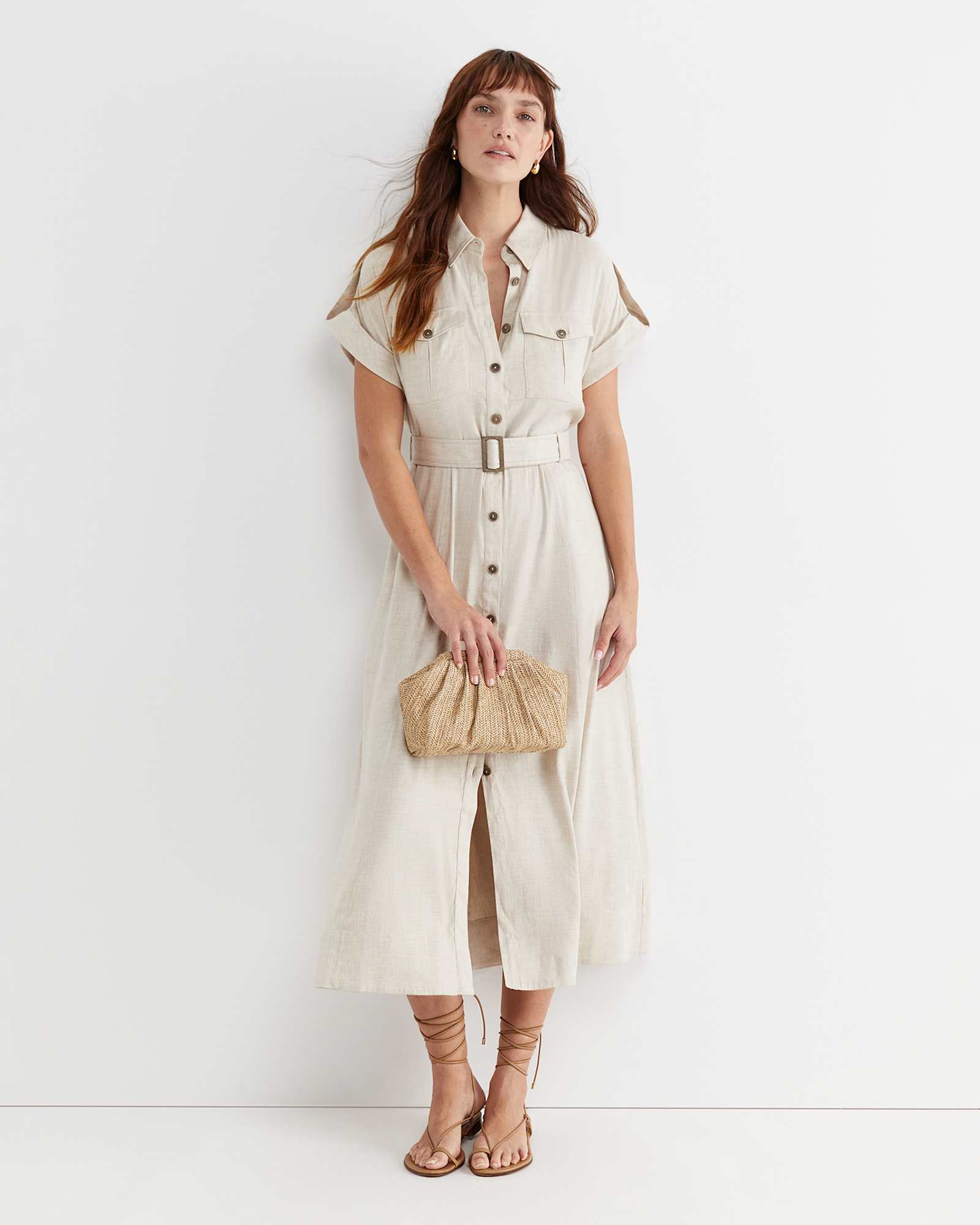 Lena Linen Safari Dress in STRING