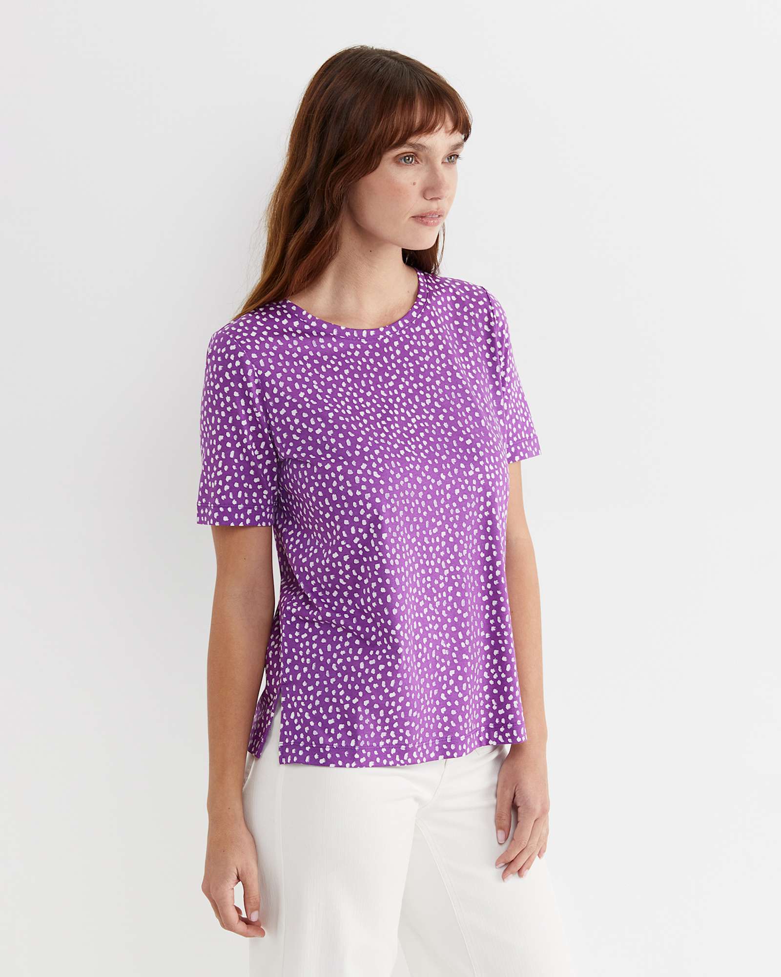 Dashy Mercerised Tee in PURPLE/WHITE