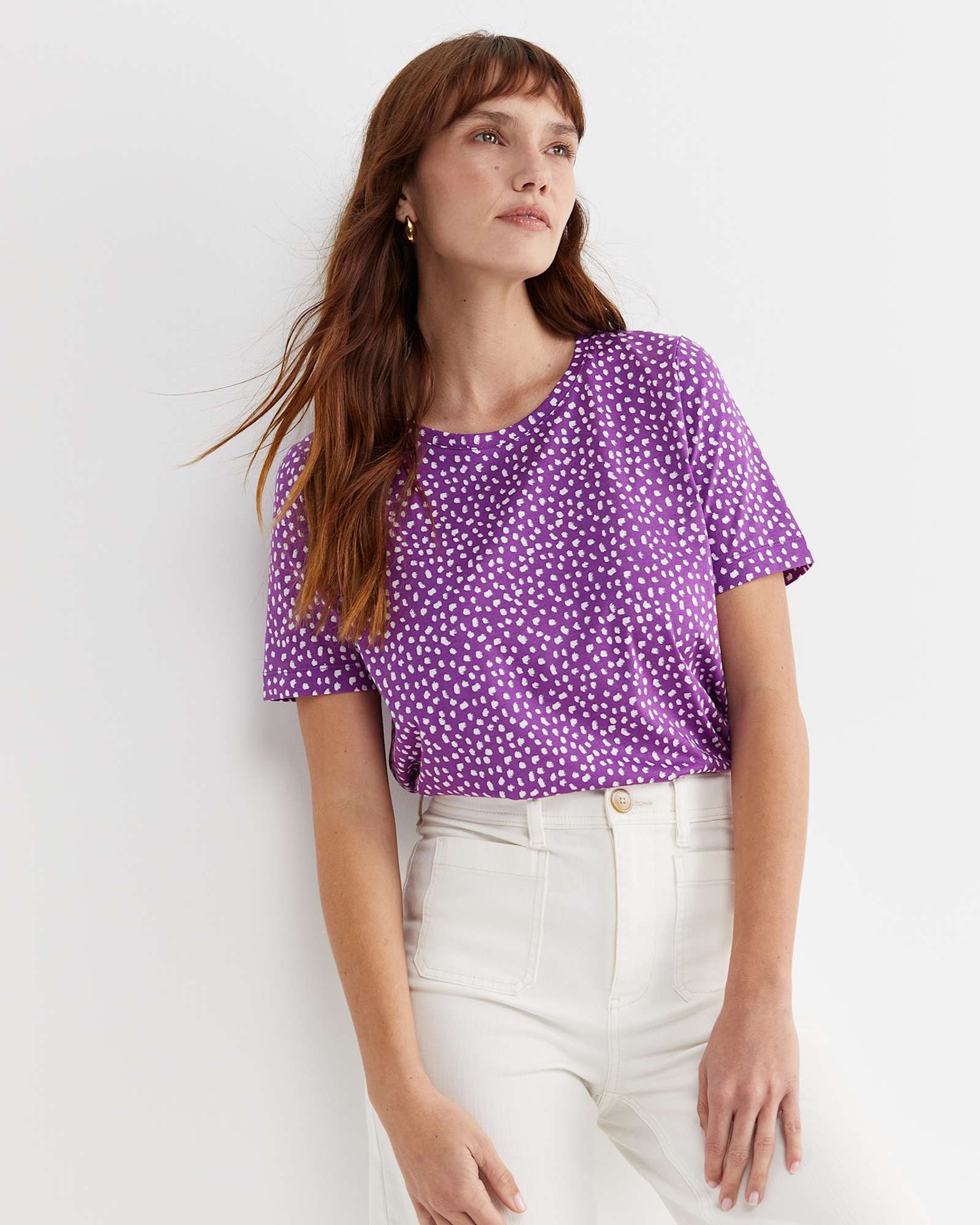 Dashy Mercerised Tee in PURPLE/WHITE