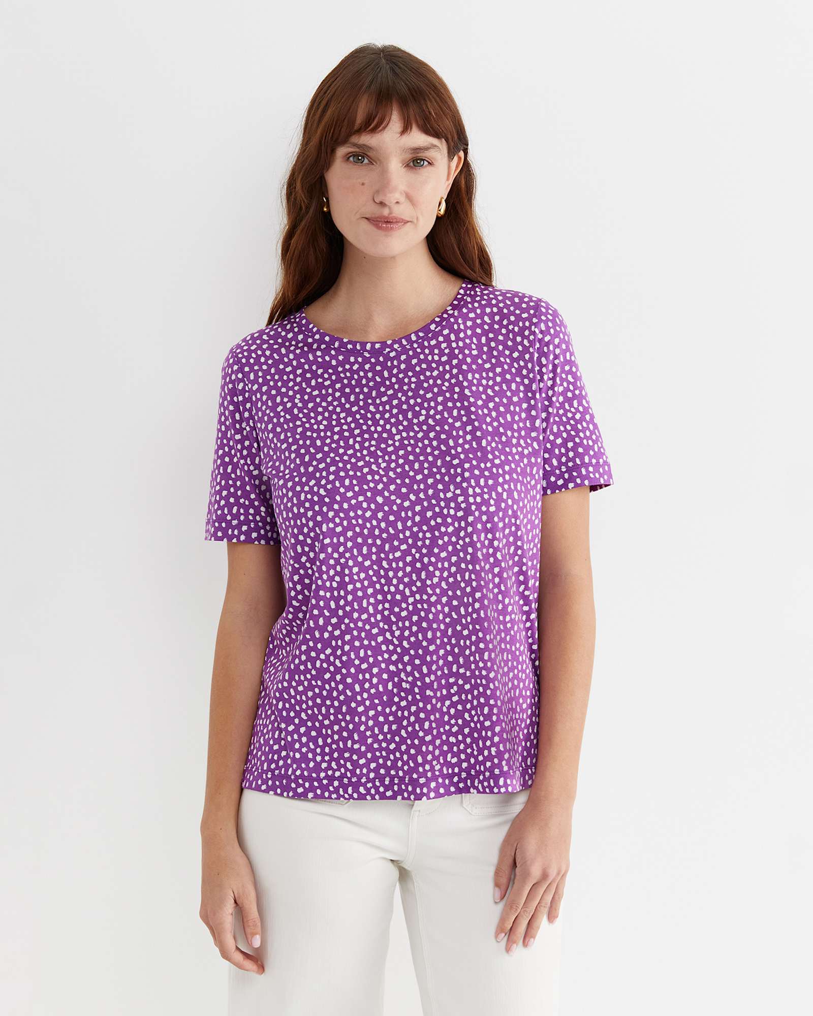Dashy Mercerised Tee in PURPLE/WHITE
