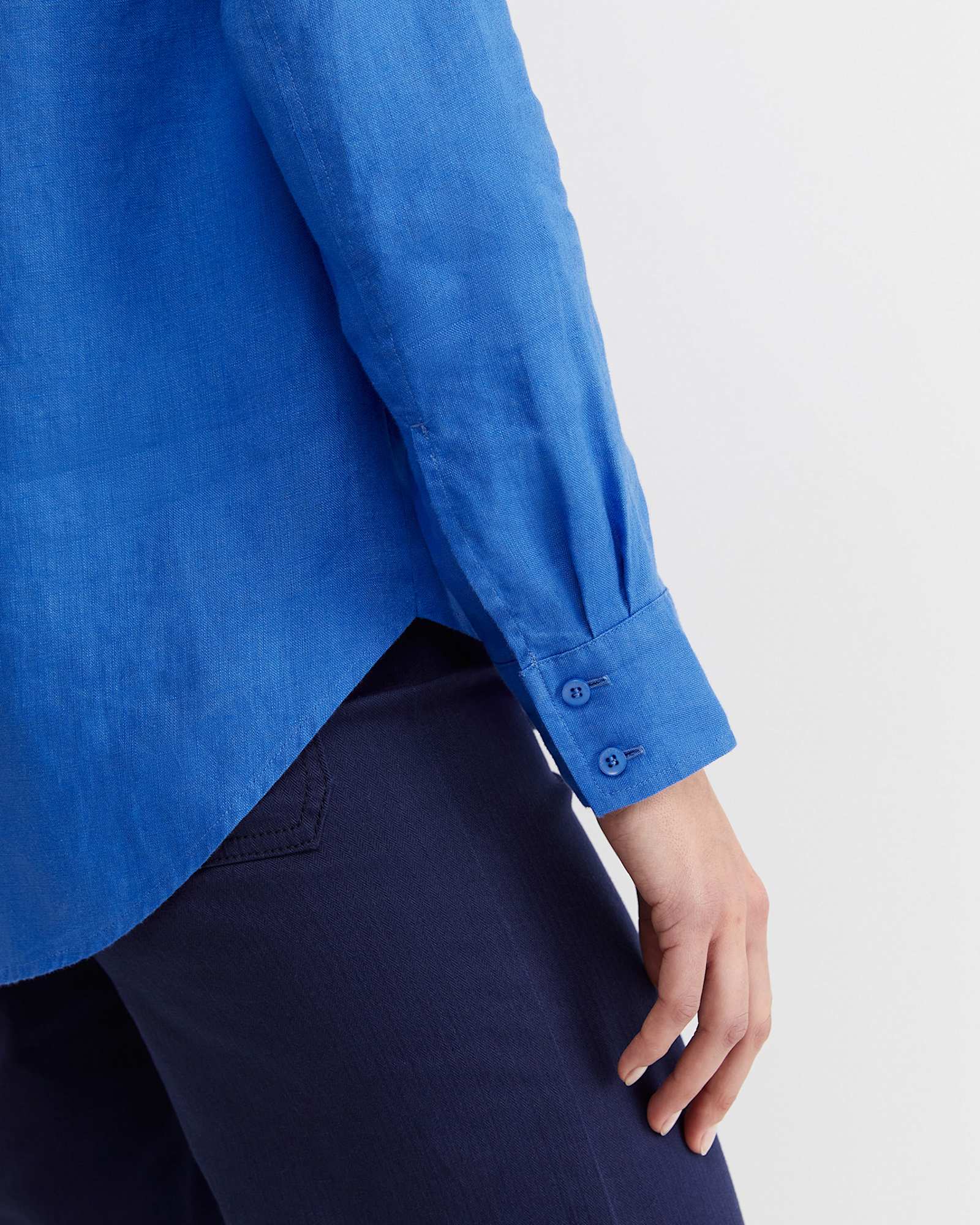 Dahlia Long Sleeve Linen Shirt in CERULEAN