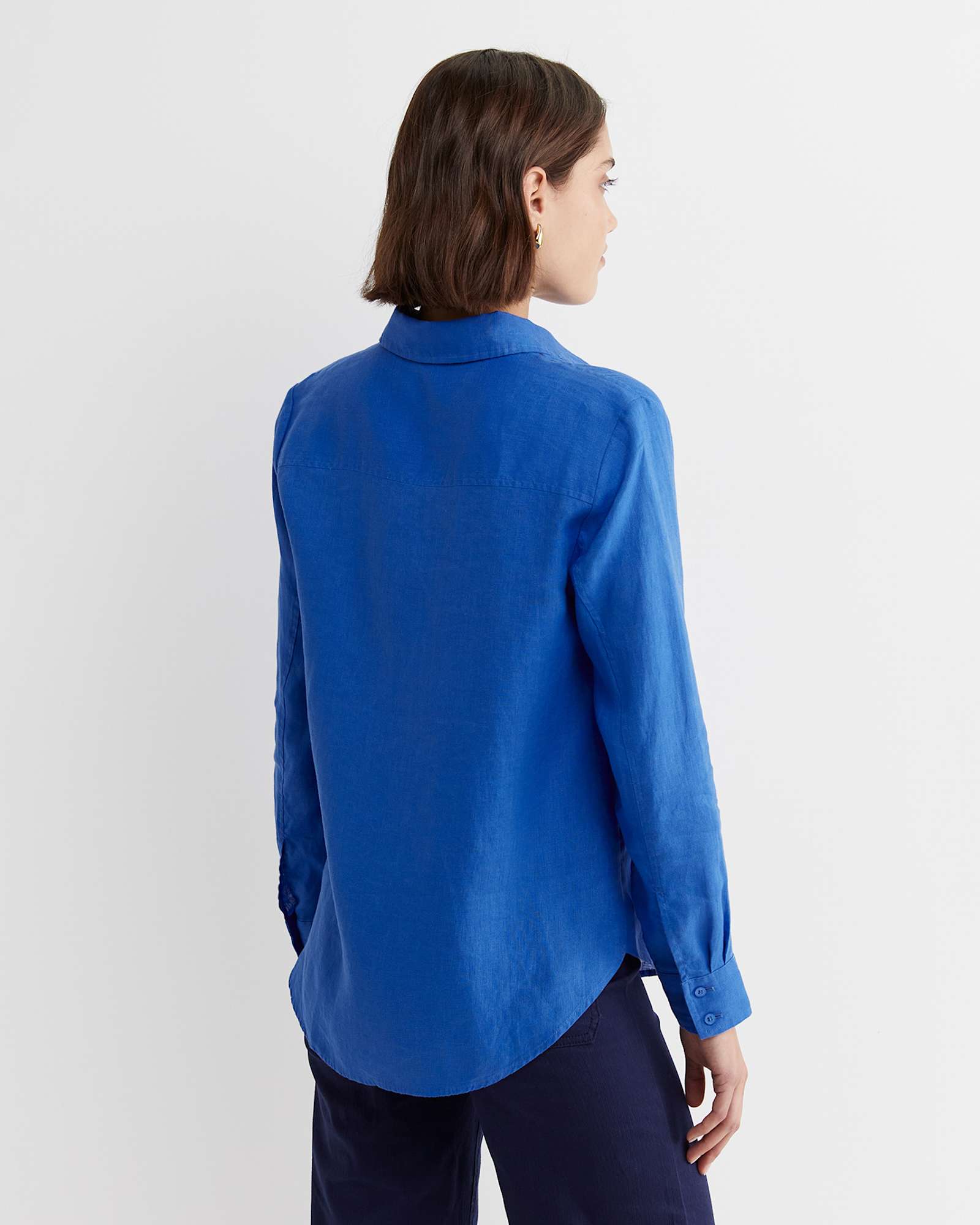 Dahlia Long Sleeve Linen Shirt in CERULEAN