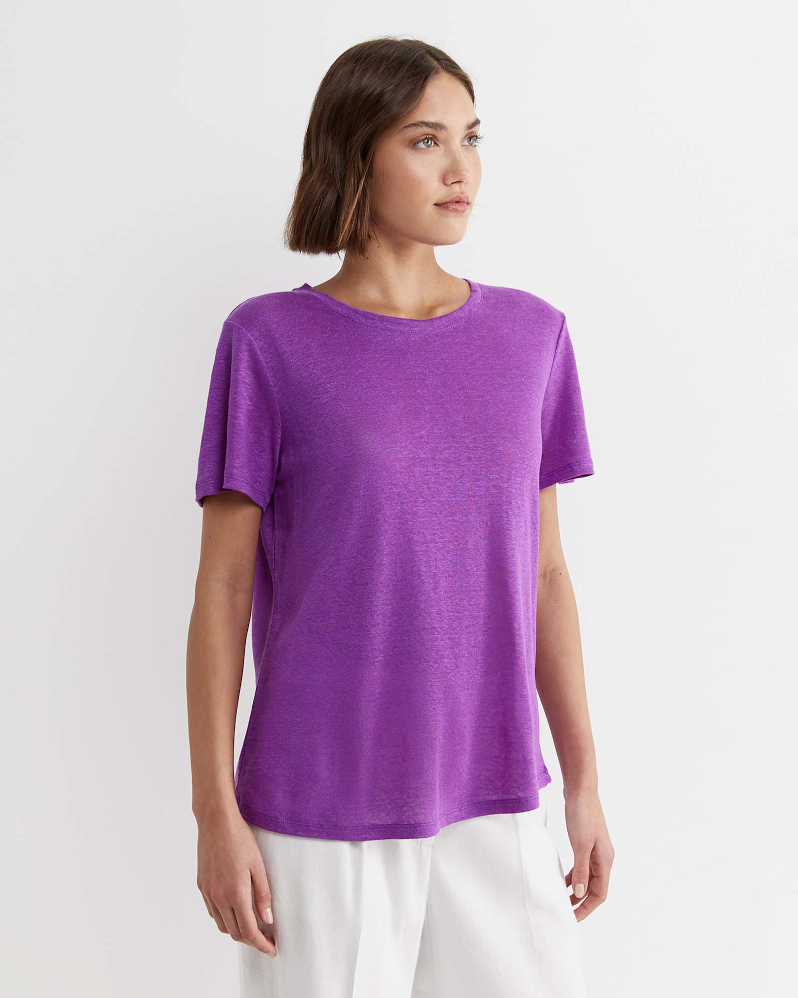 Tonia Crew Neck Linen Tee in HYDRANGEA