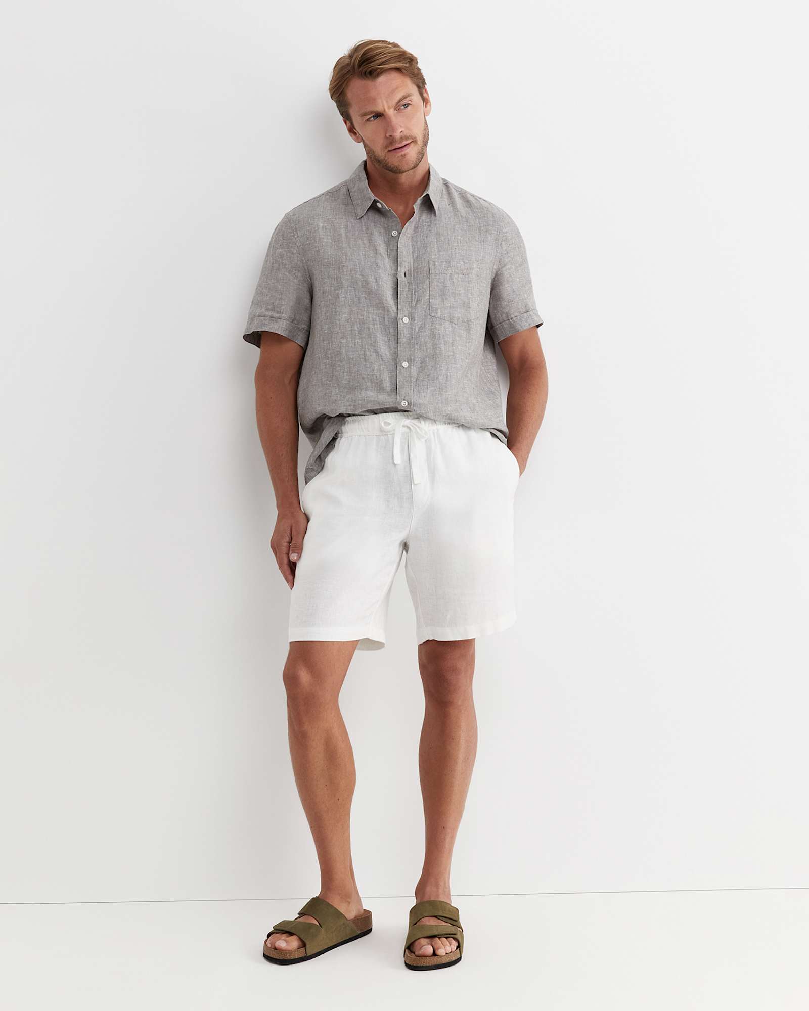 Short Sleeve Linen Shirt in GREY