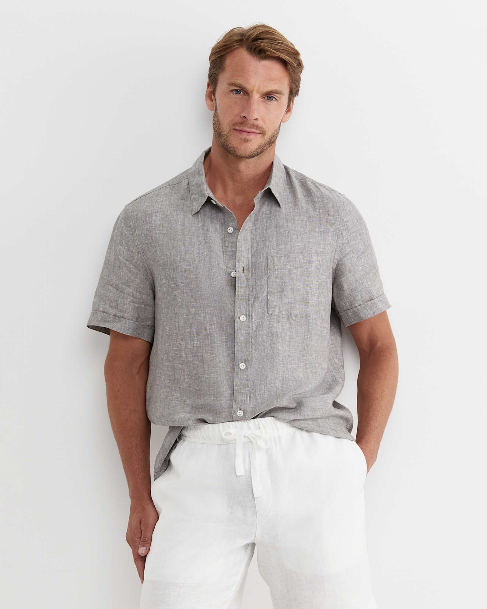 Short Sleeve Linen Shirt in GREY