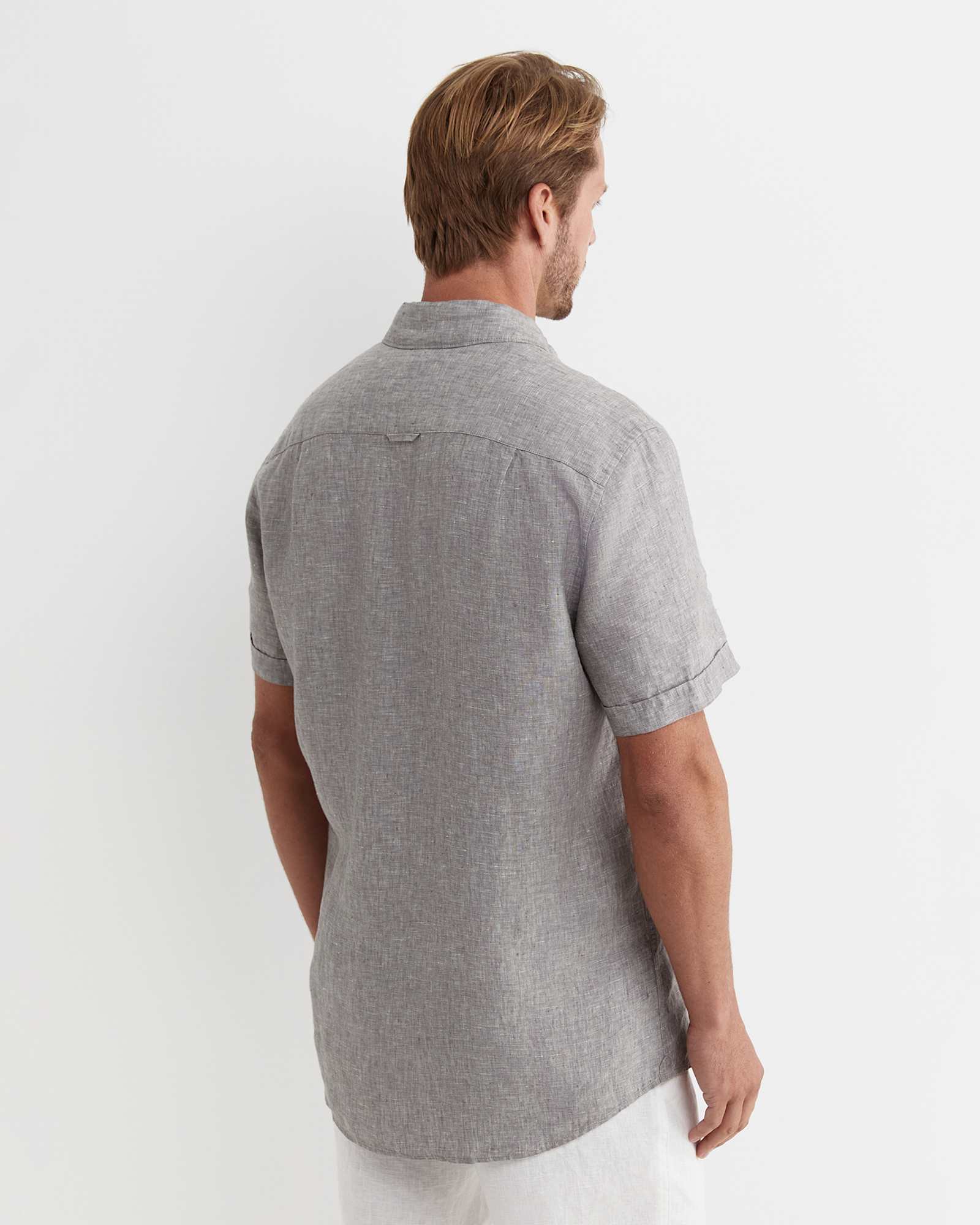 Short Sleeve Linen Shirt in GREY