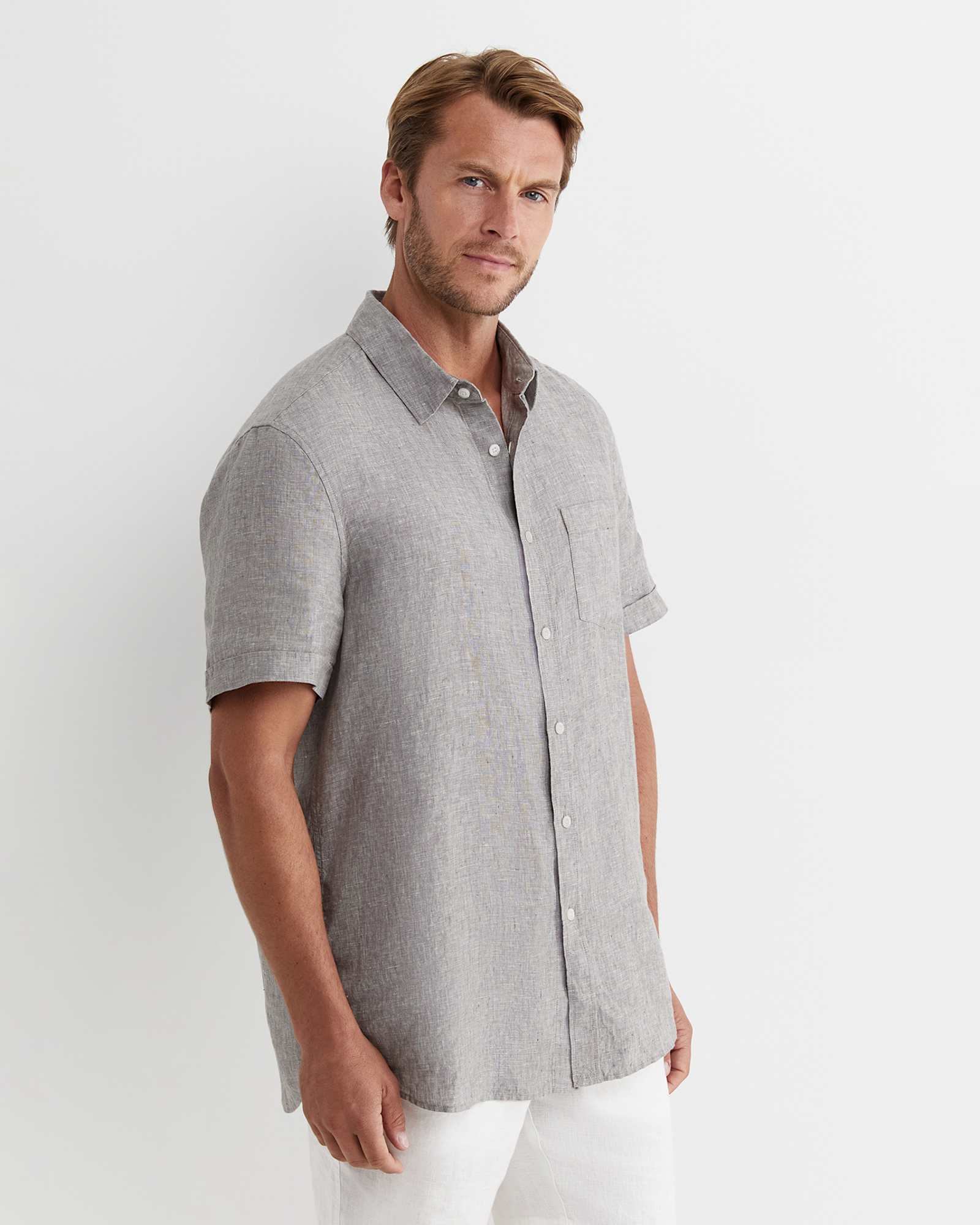 Short Sleeve Linen Shirt in GREY