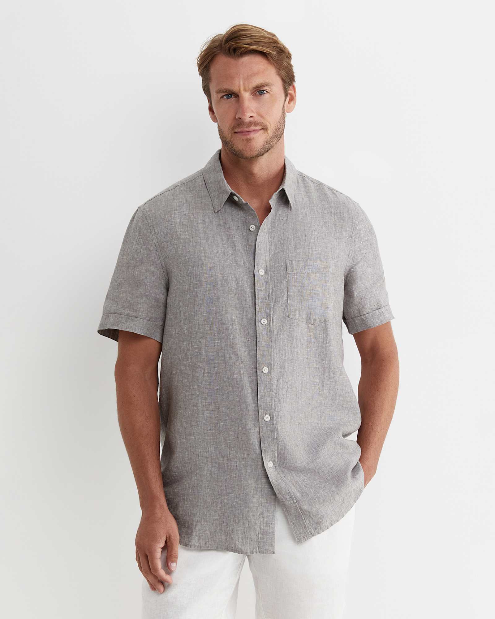Short Sleeve Linen Shirt in GREY