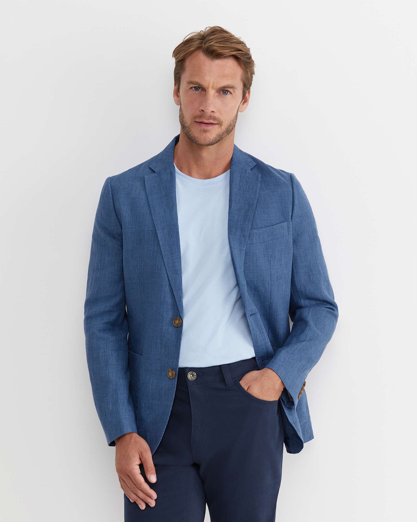 Farrer Linen Sports Jacket in MID BLUE