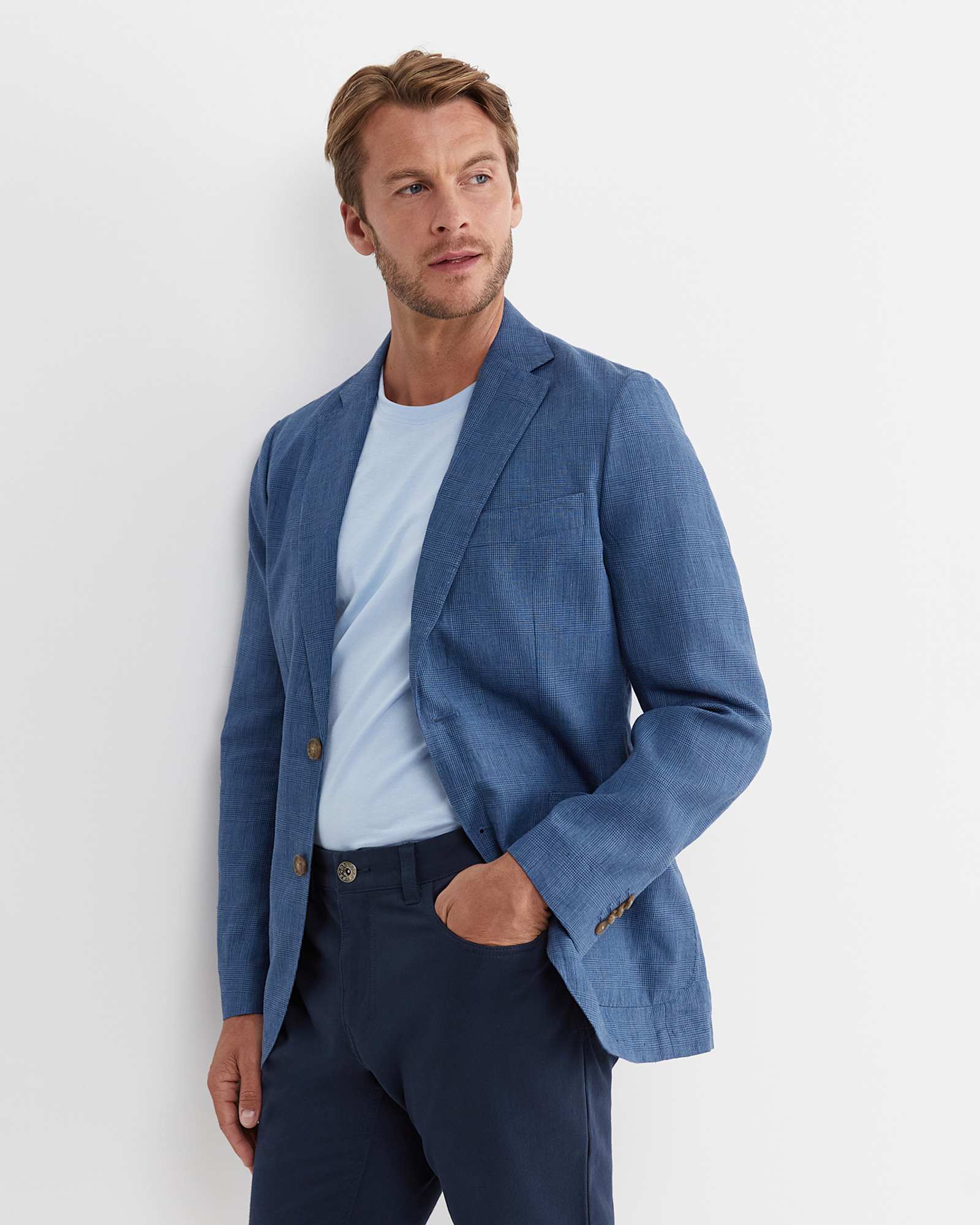 Farrer Linen Sports Jacket in MID BLUE
