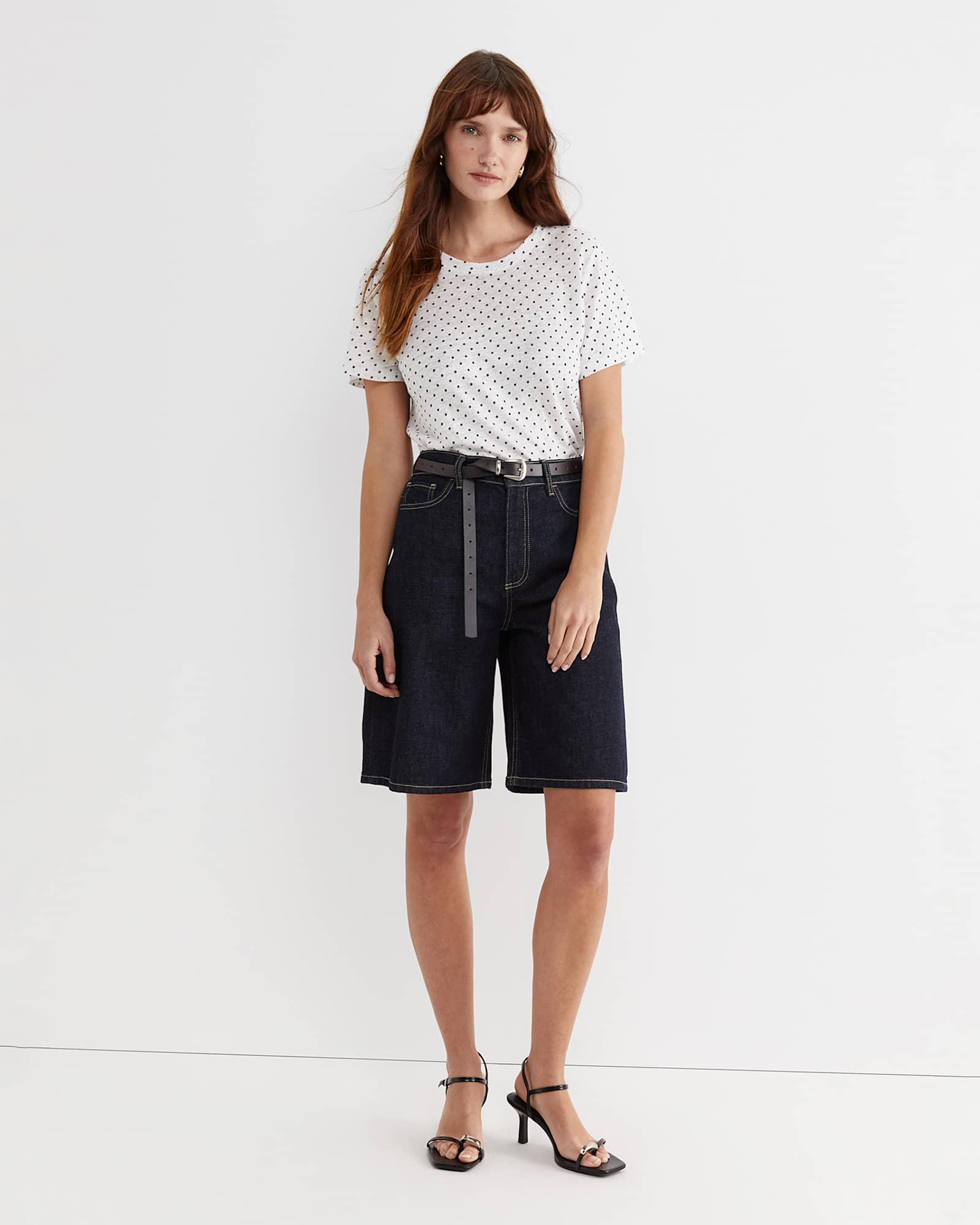 Tonia Spot Linen Tee in WHITE/NAVY