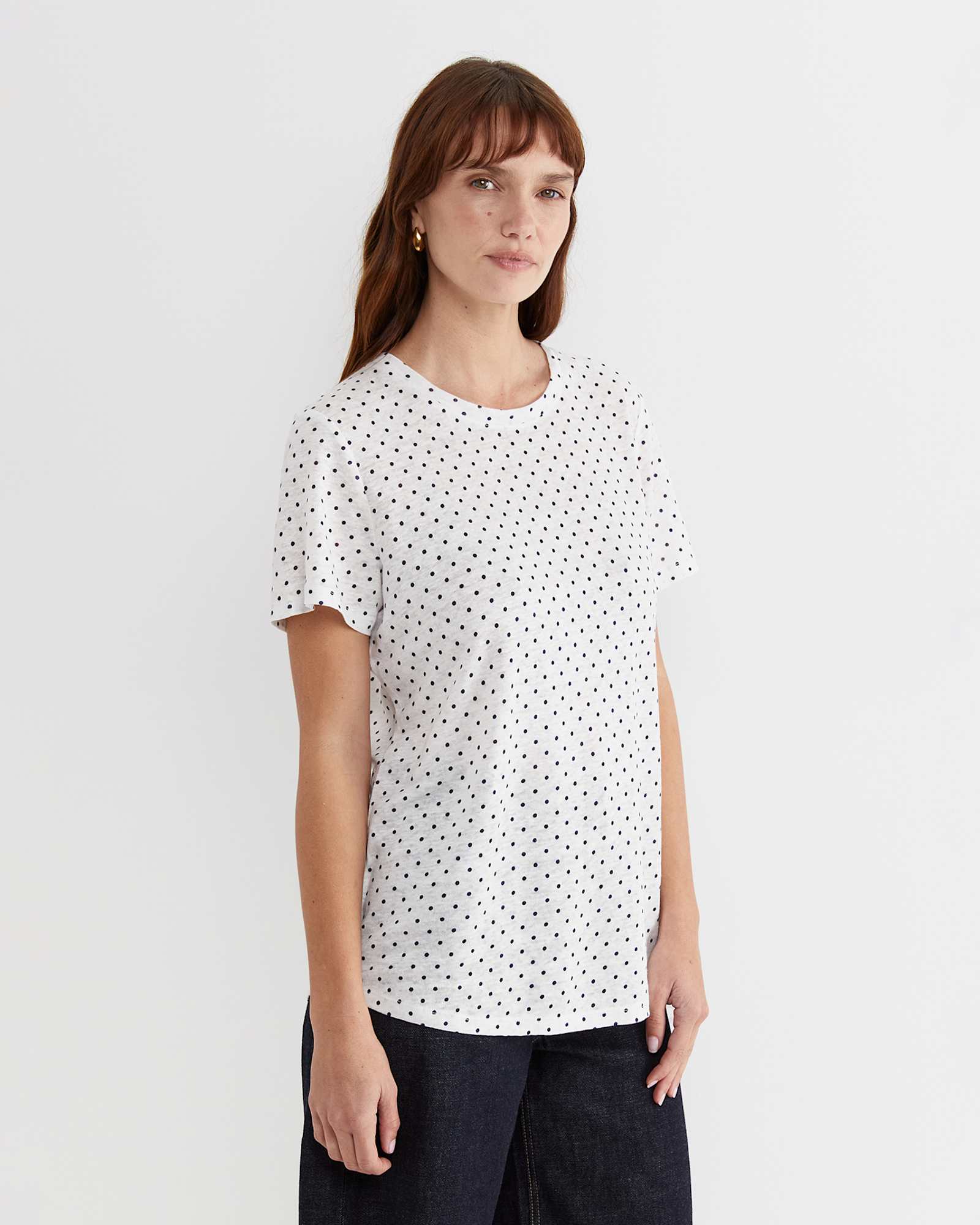 Tonia Spot Linen Tee in WHITE/NAVY
