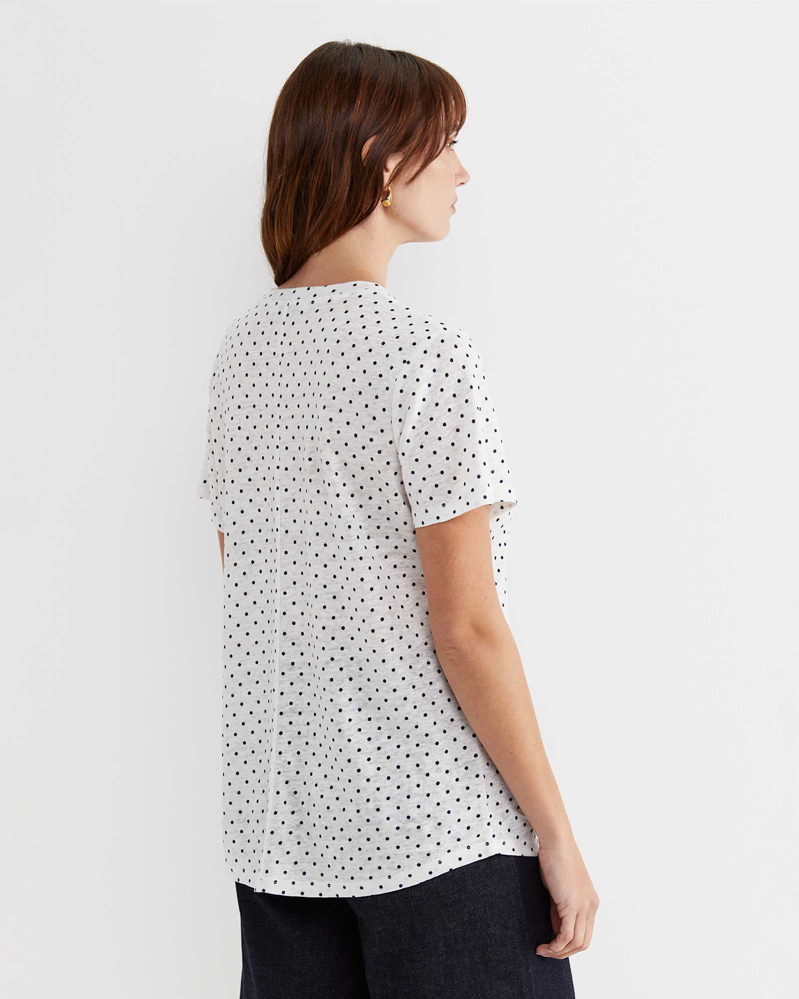 Tonia Spot Linen Tee in WHITE/NAVY
