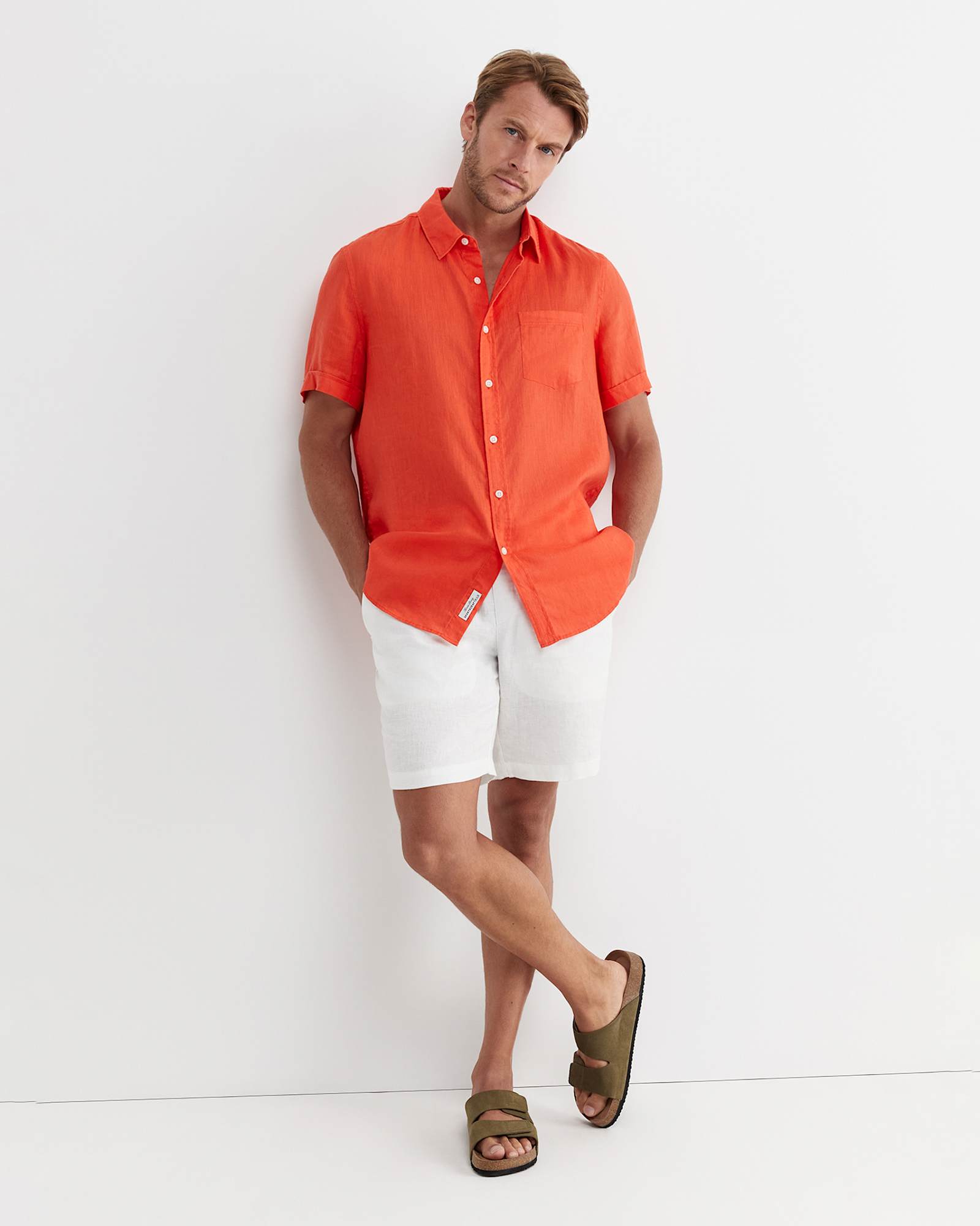Short Sleeve Linen Shirt in TANGERINE