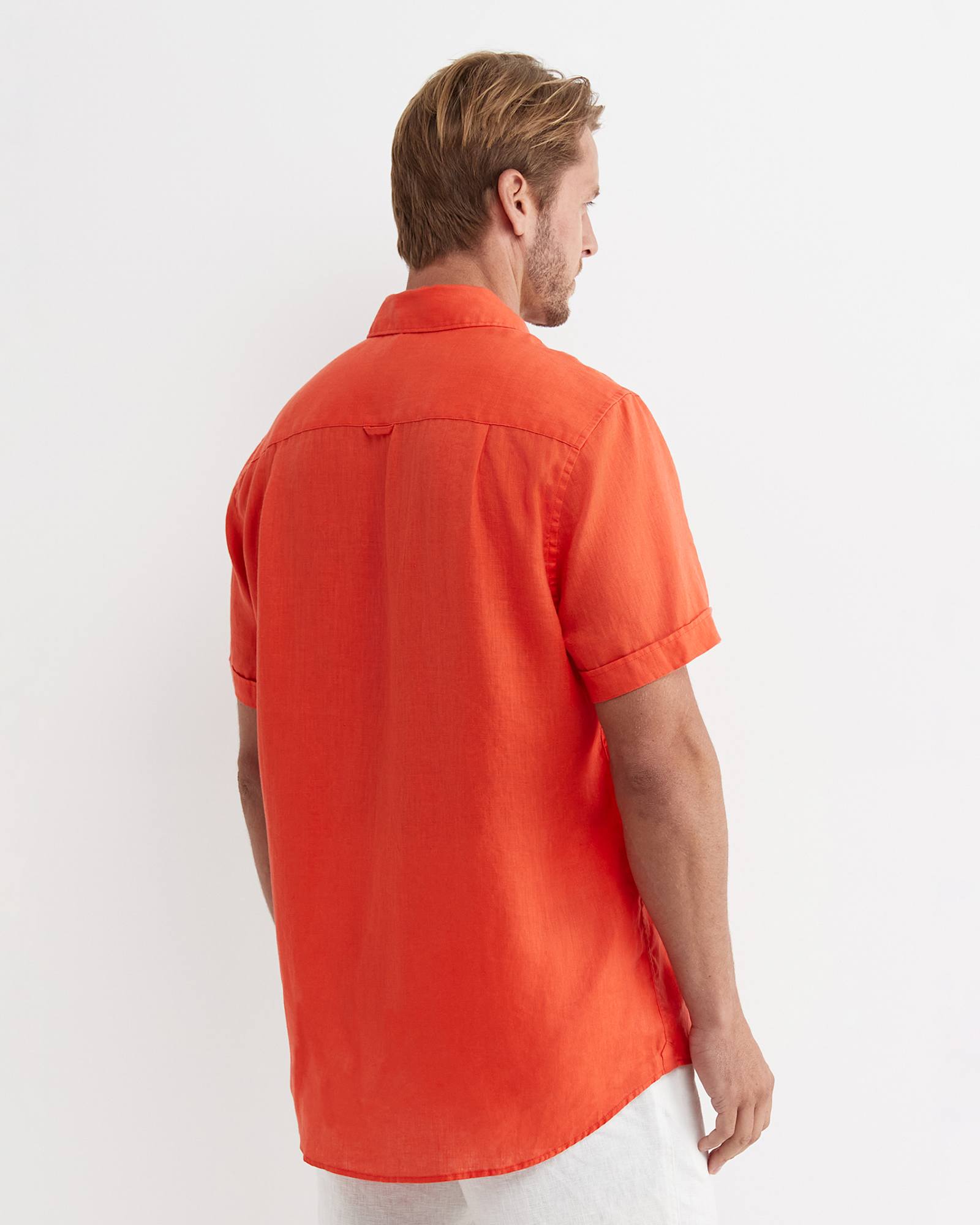 Short Sleeve Linen Shirt in TANGERINE