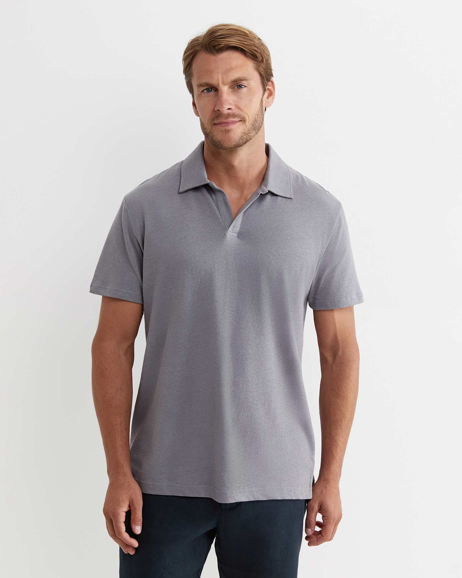 Osborne Linen Blend Polo in GREY