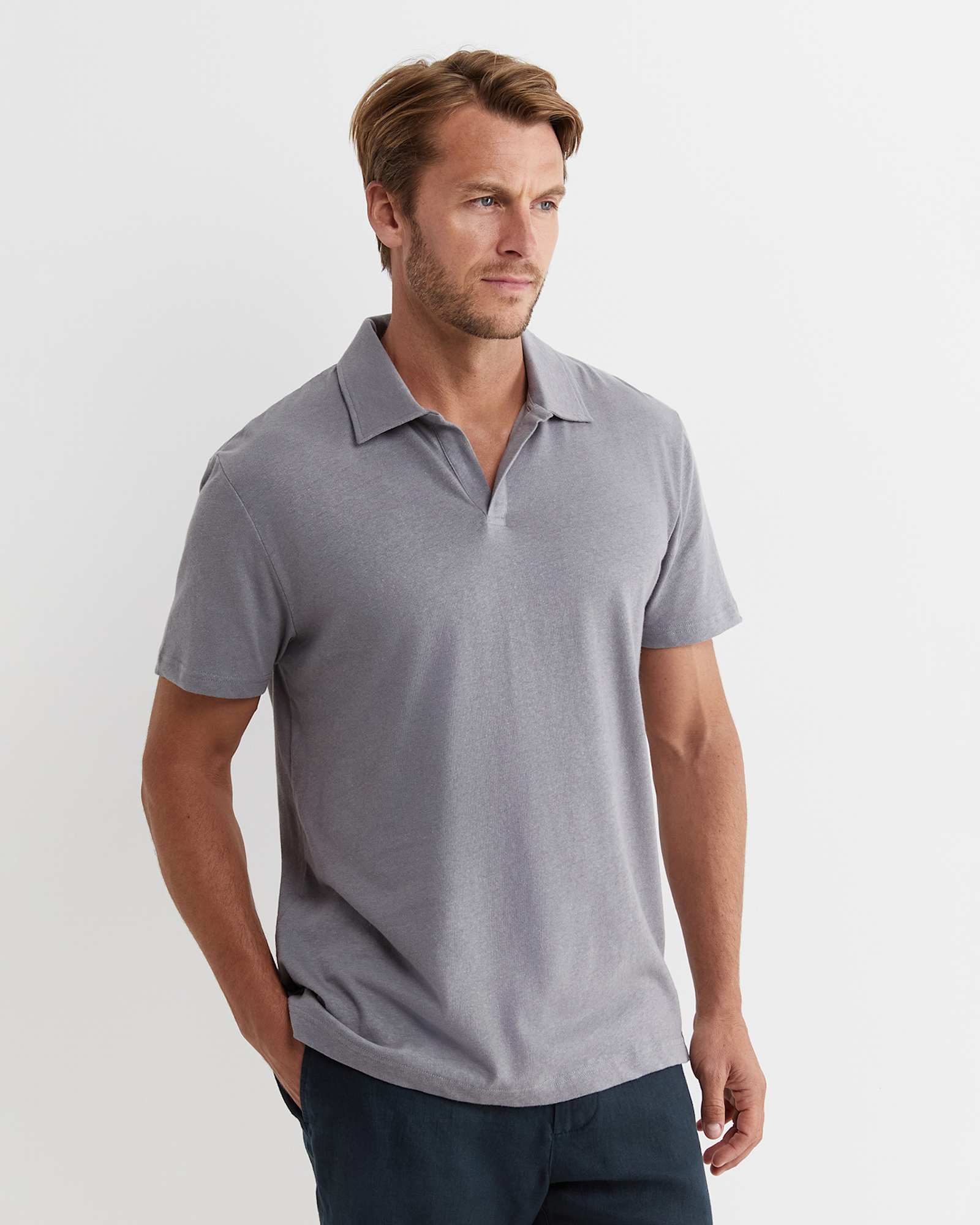 Osborne Linen Blend Polo in GREY