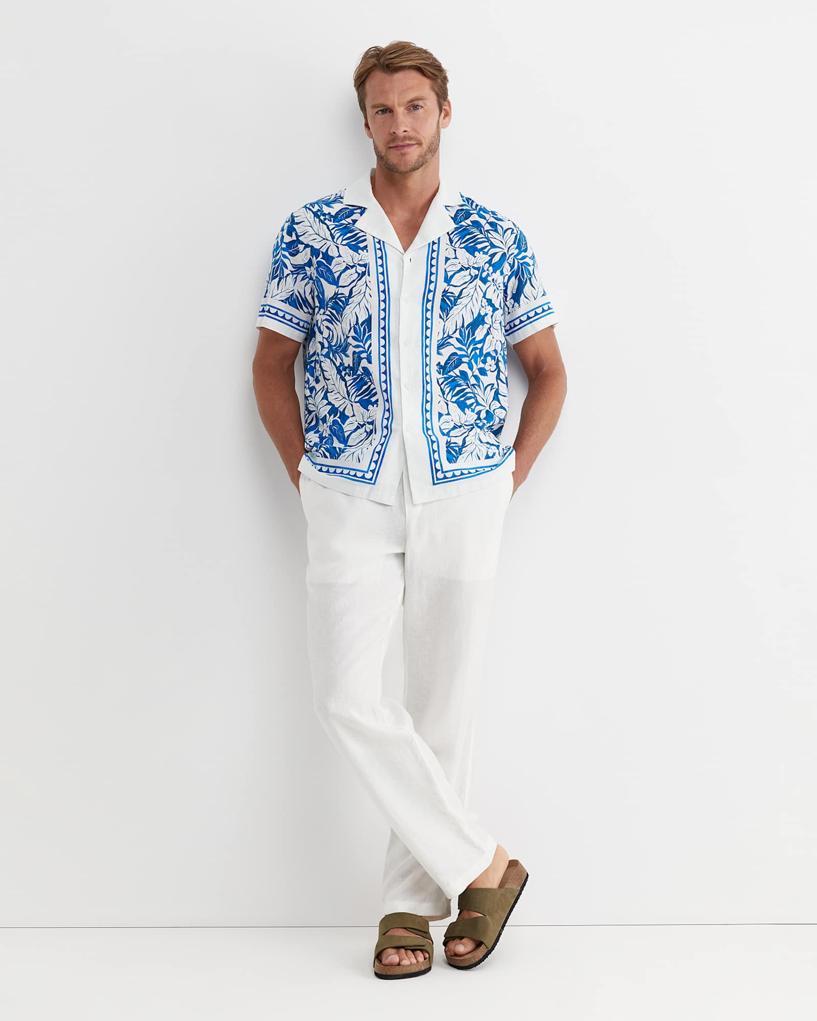 Larsen Short Sleeve Cuban Shirt in COBALT/WHITE