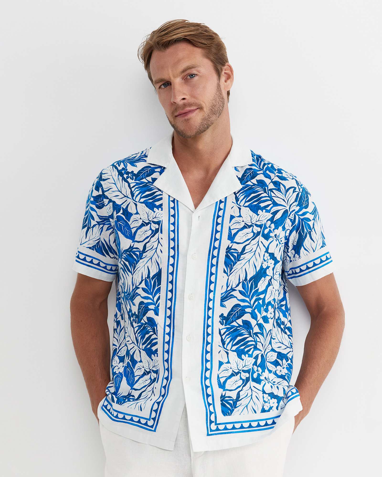 Larsen Short Sleeve Cuban Shirt in COBALT/WHITE