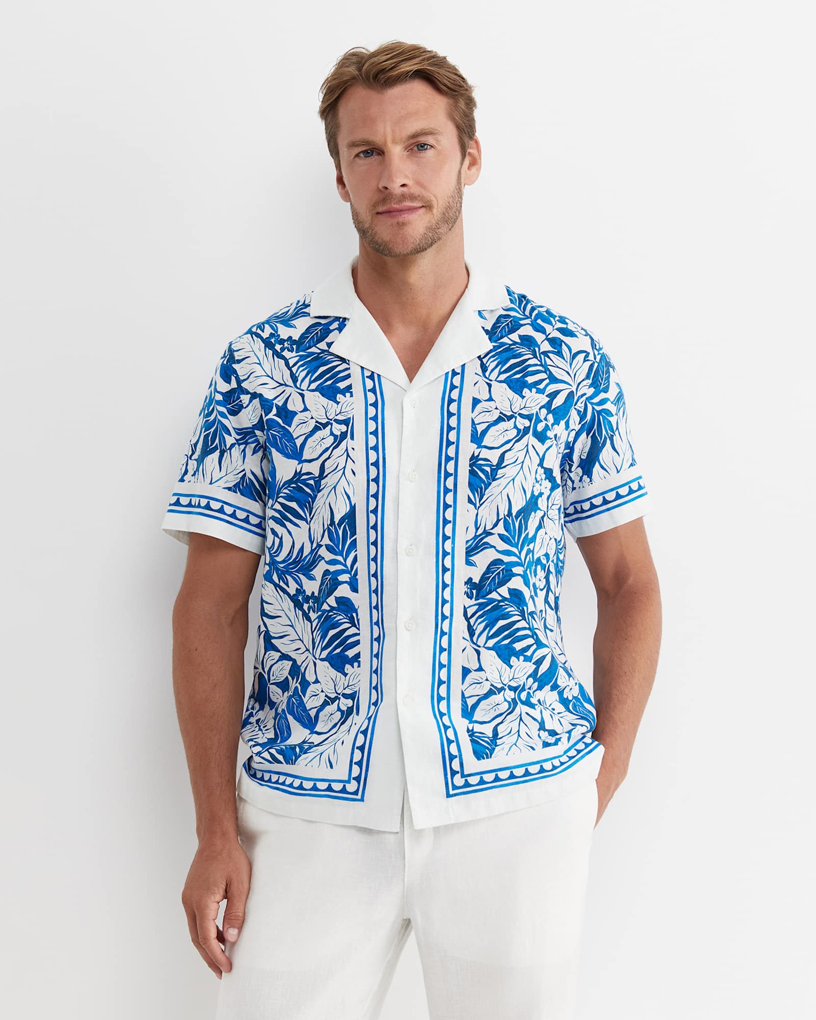 Larsen Short Sleeve Cuban Shirt in COBALT/WHITE