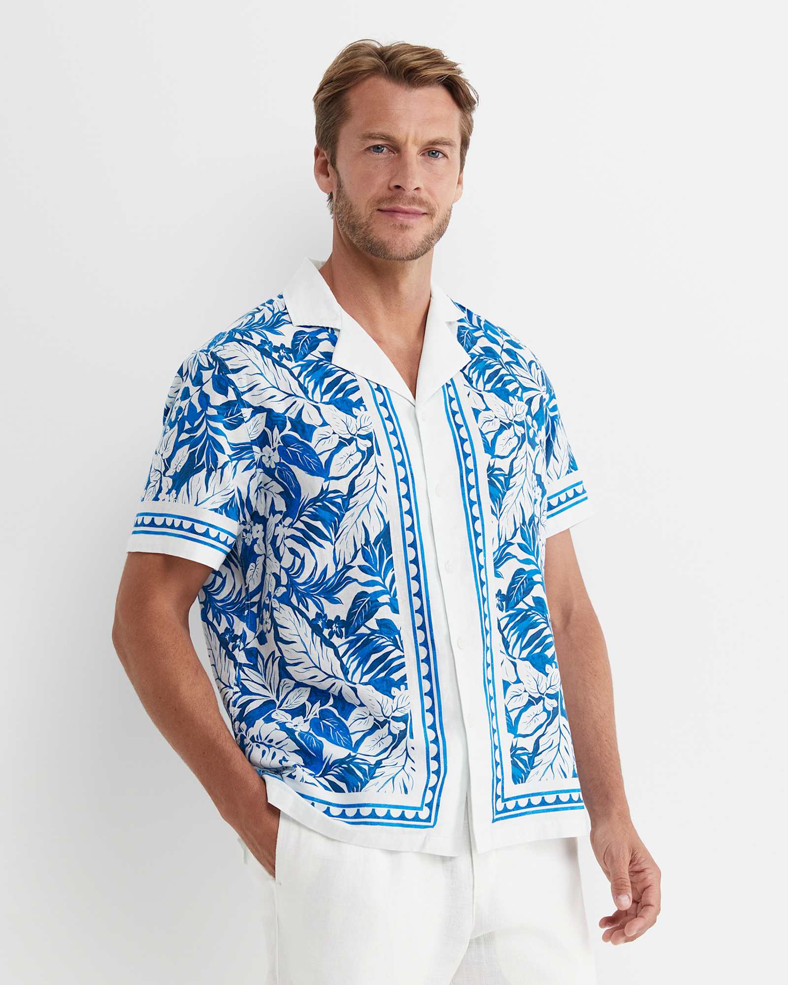 Larsen Short Sleeve Cuban Shirt in COBALT/WHITE