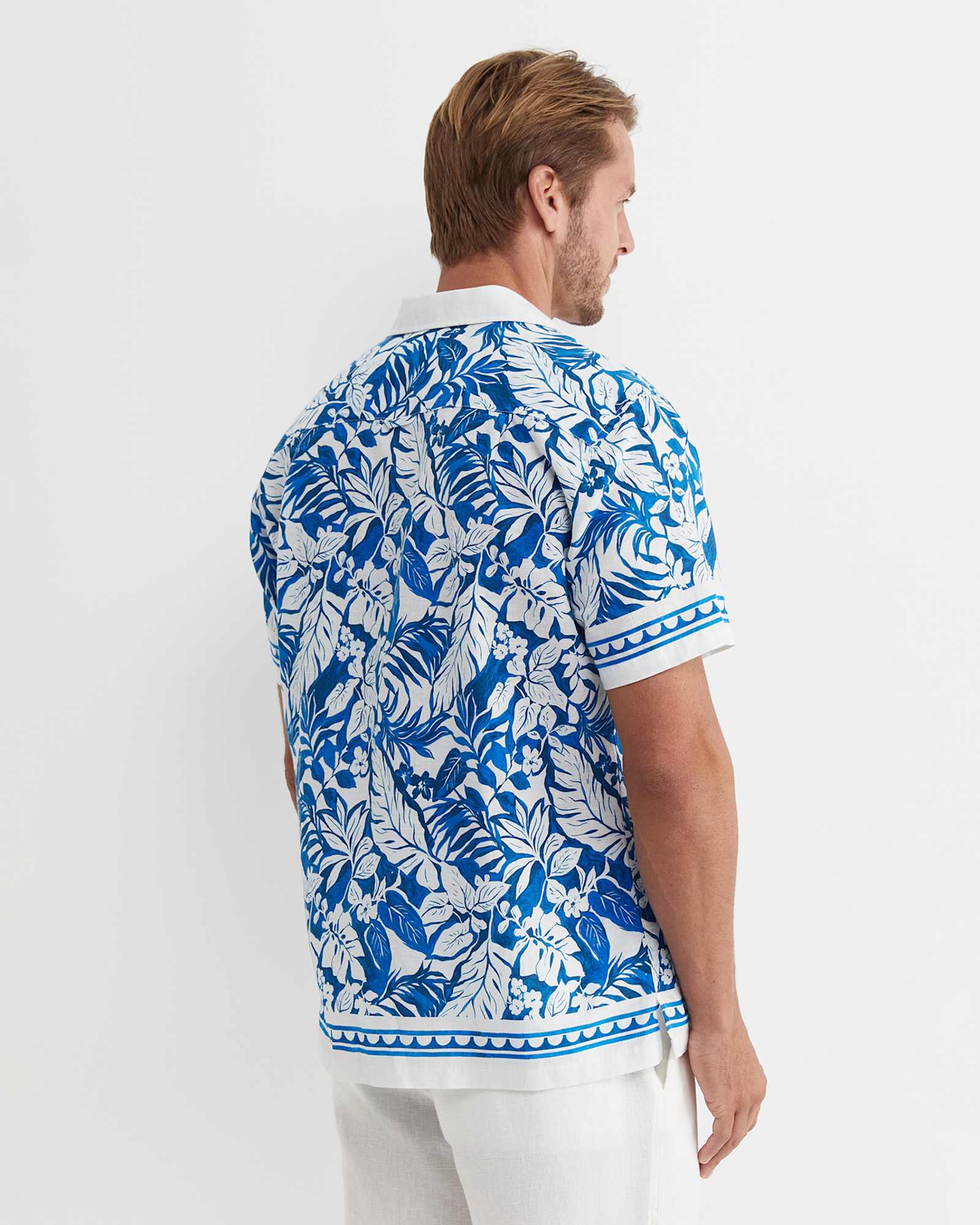 Larsen Short Sleeve Cuban Shirt in COBALT/WHITE