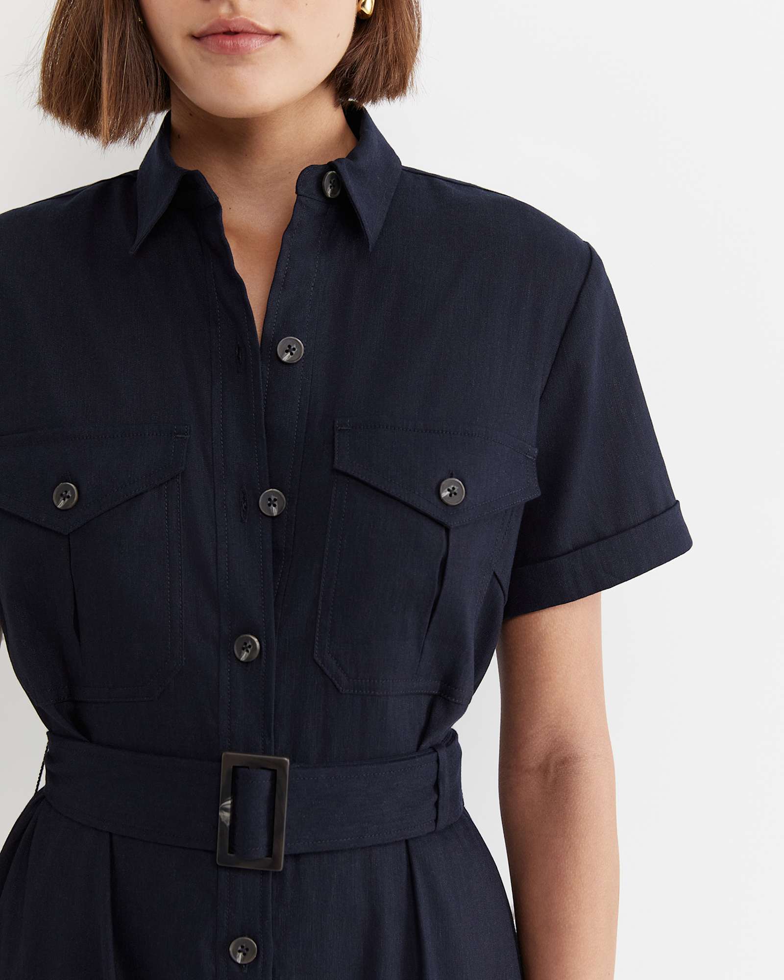 Rosa Belted Shirt Dress in CLASSIC NAVY