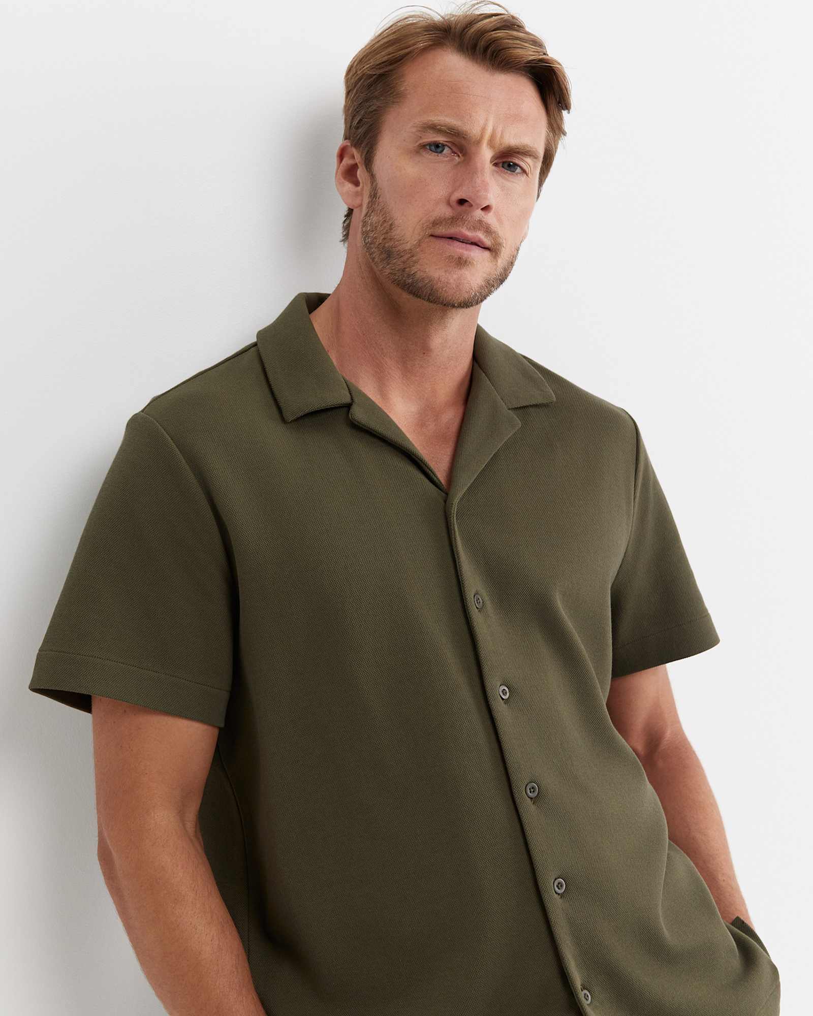 Nason Short Sleeve Pique Shirt in KHAKI