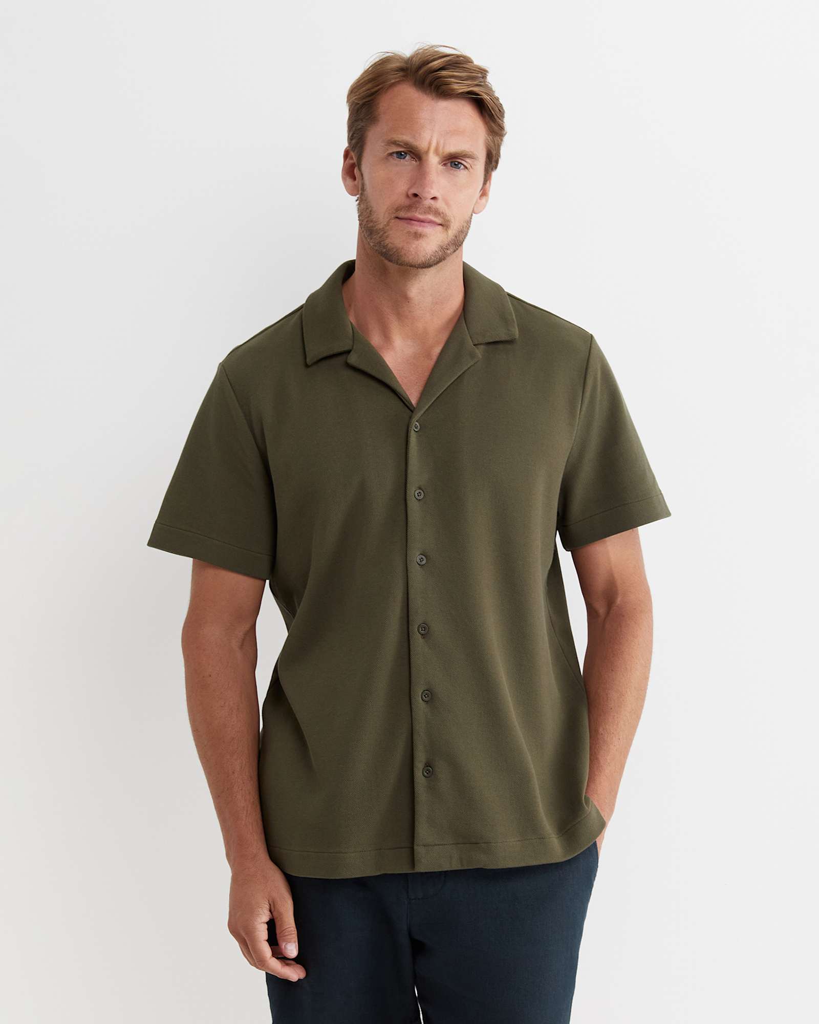Nason Short Sleeve Pique Shirt in KHAKI
