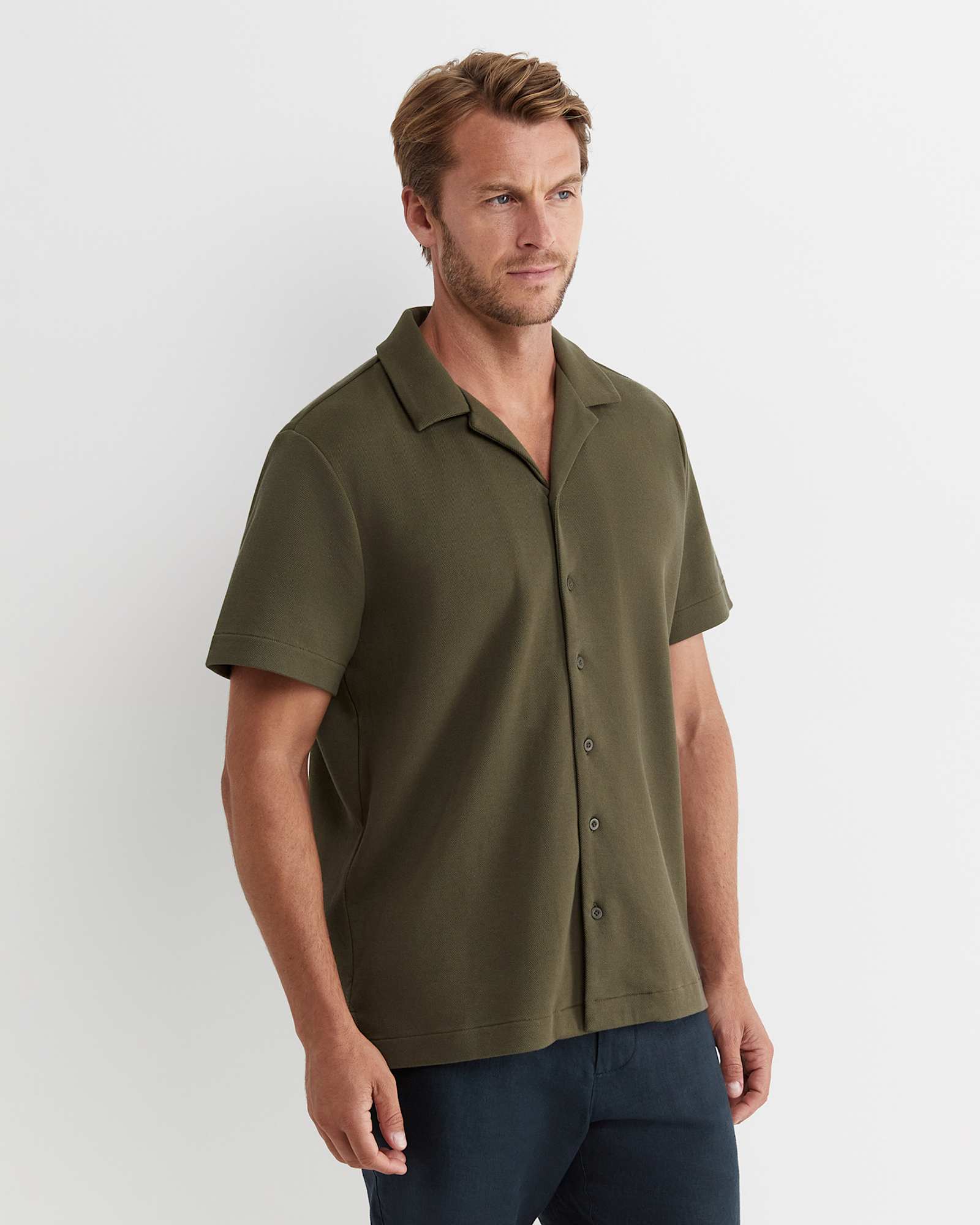 Nason Short Sleeve Pique Shirt in KHAKI