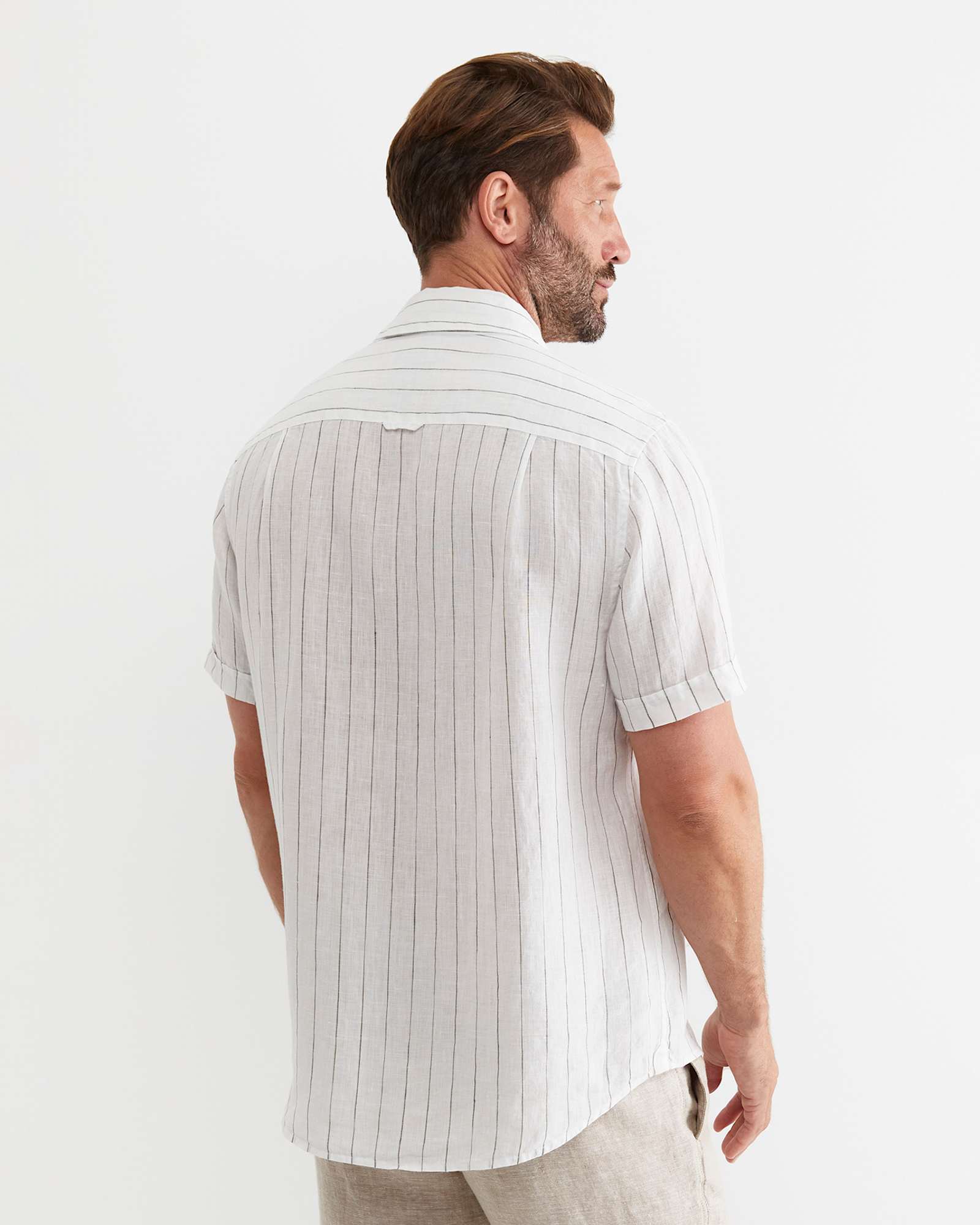 Alan Short Sleeve Linen Shirt in WHITE/MULTI