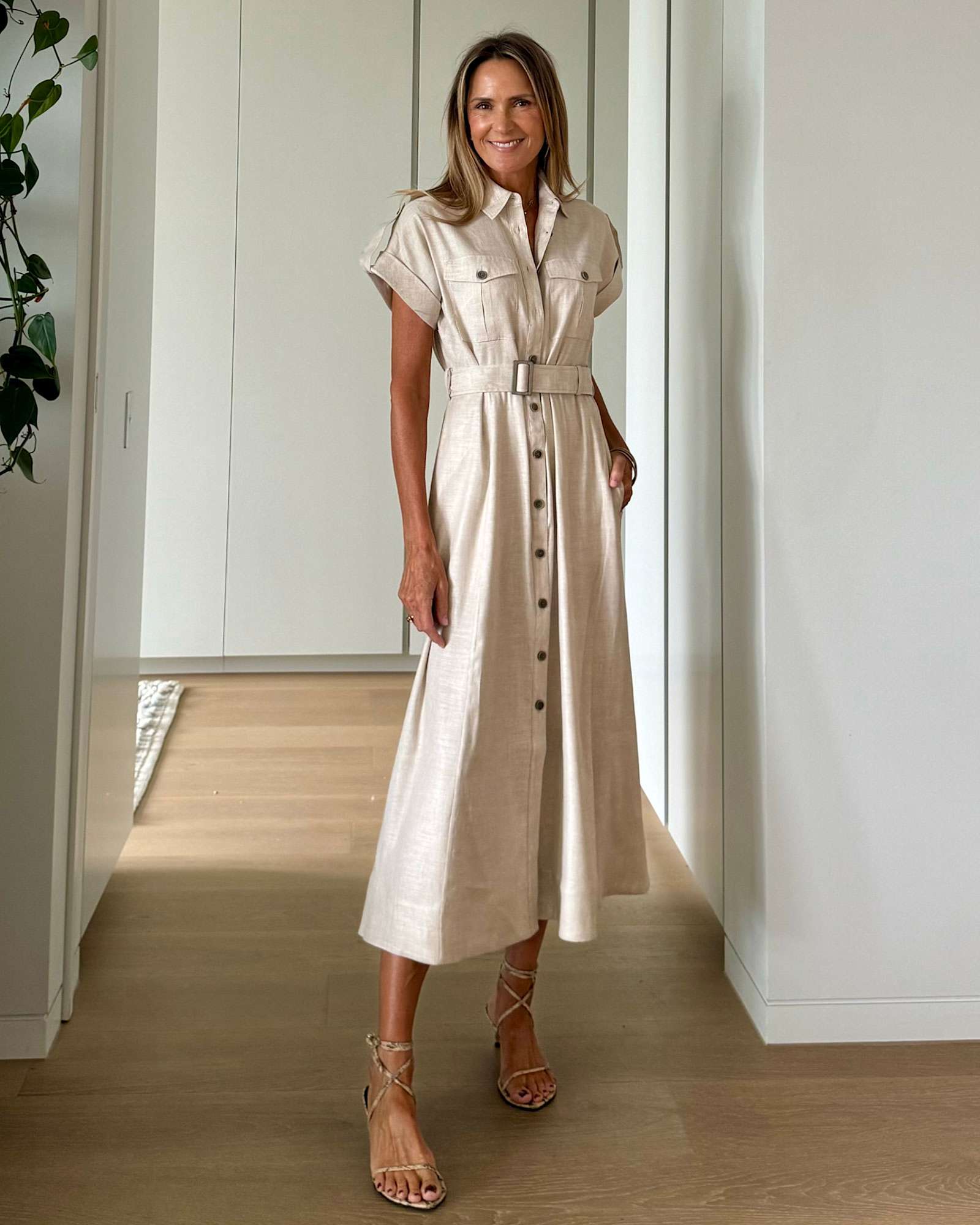 Lena Linen Safari Dress in STRING