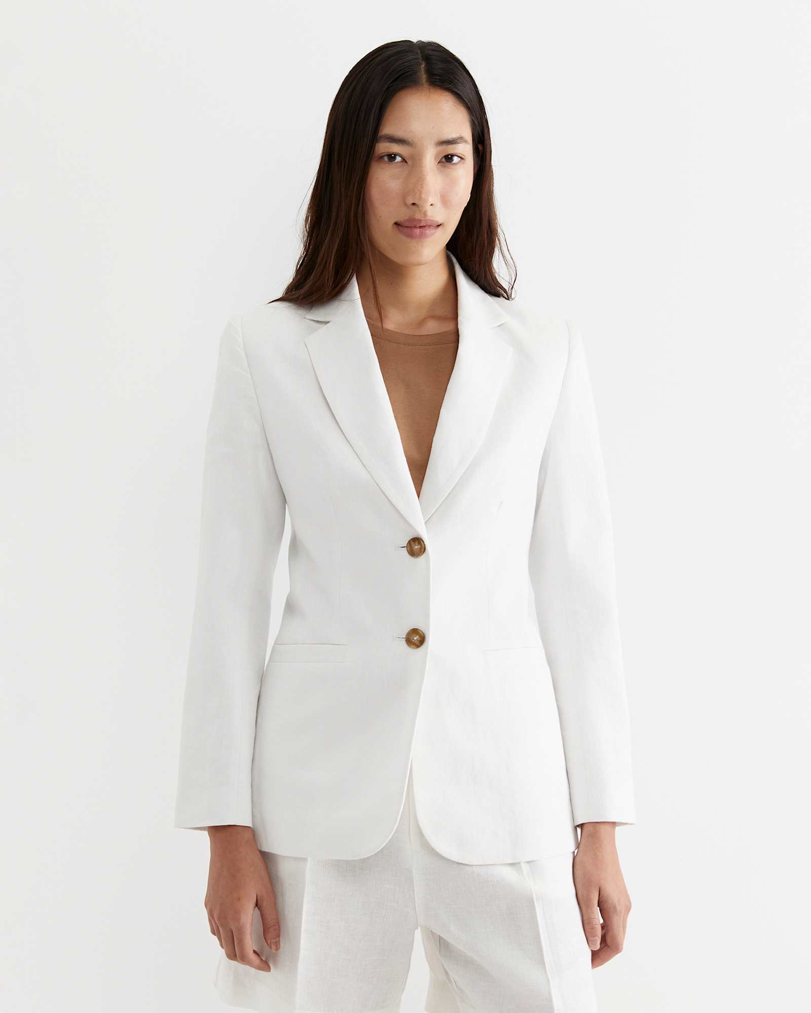 Freya Linen Blazer in WHITE