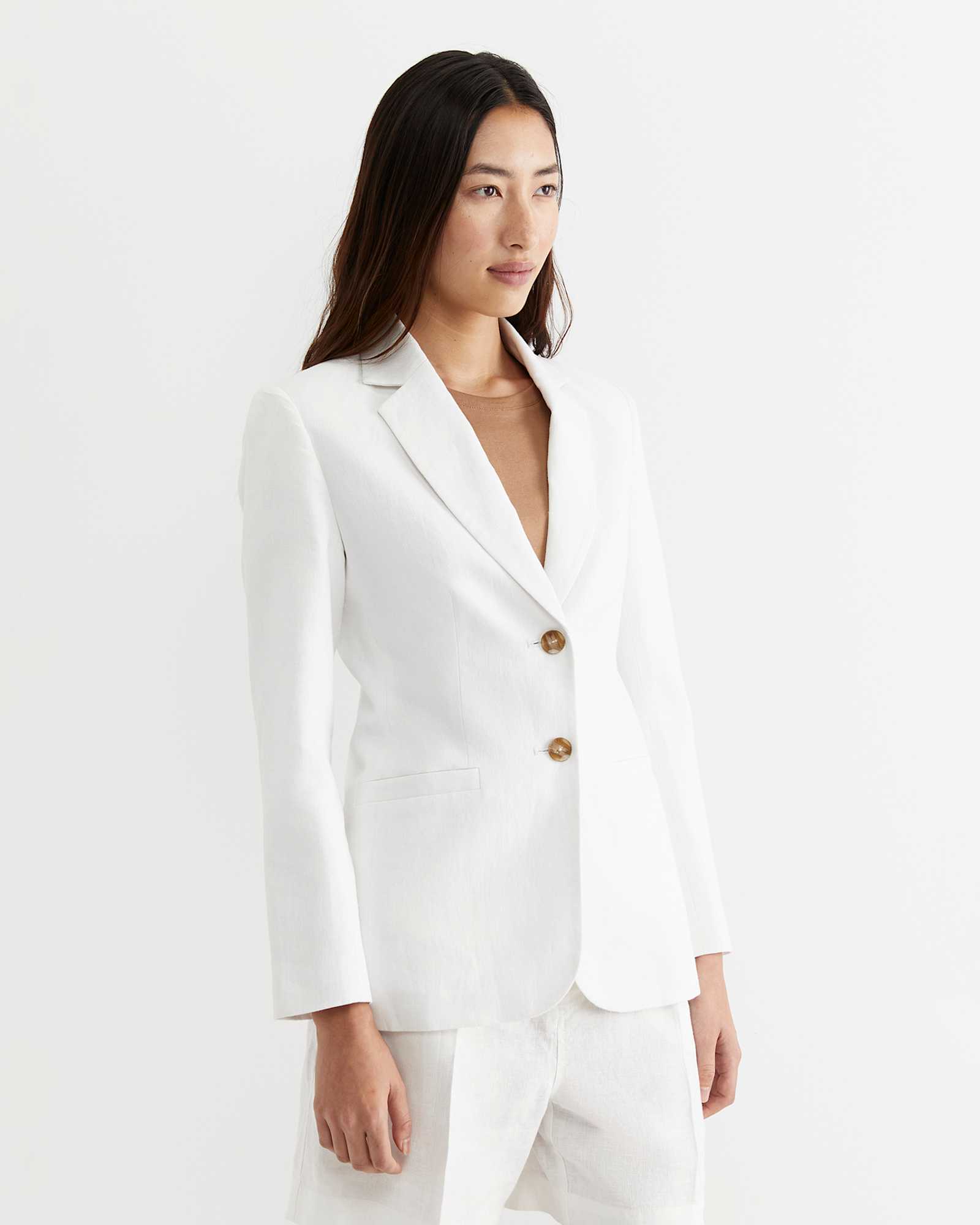 Freya Linen Blazer in WHITE