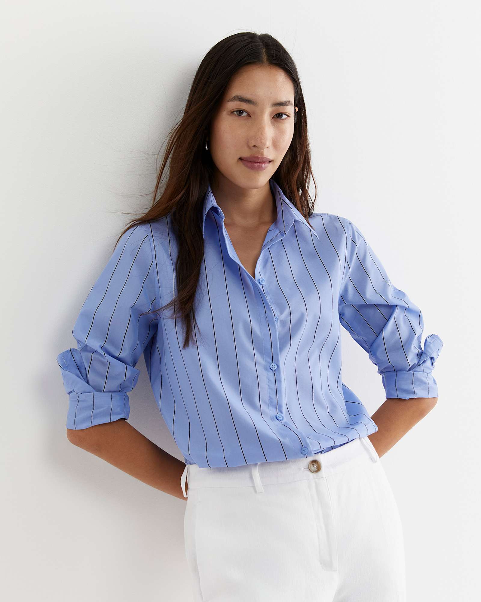Nora Stripe Long Sleeve Shirt in BLUE MULTI