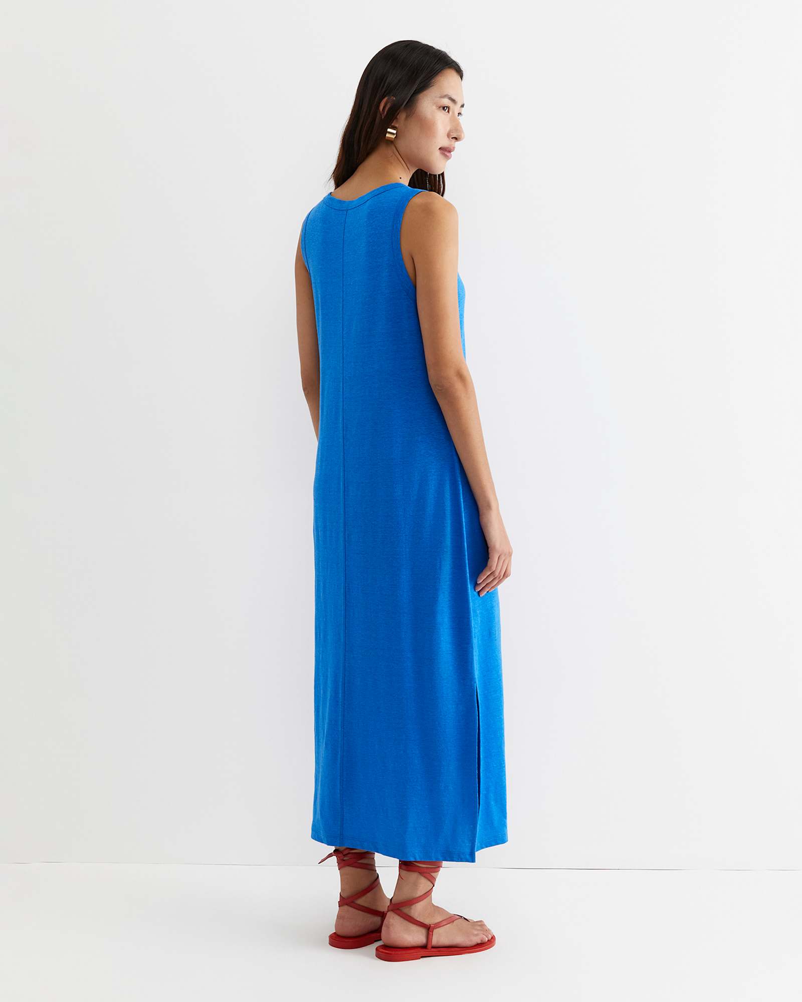 Tonia Linen Tank Midi Dress in PEACOCK