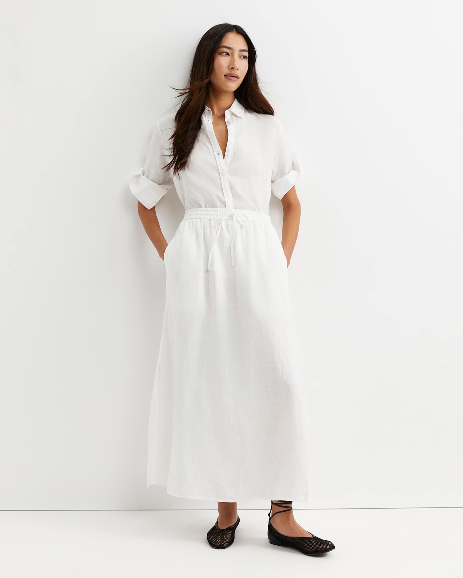 Lulu Linen Midi Skirt in WHITE