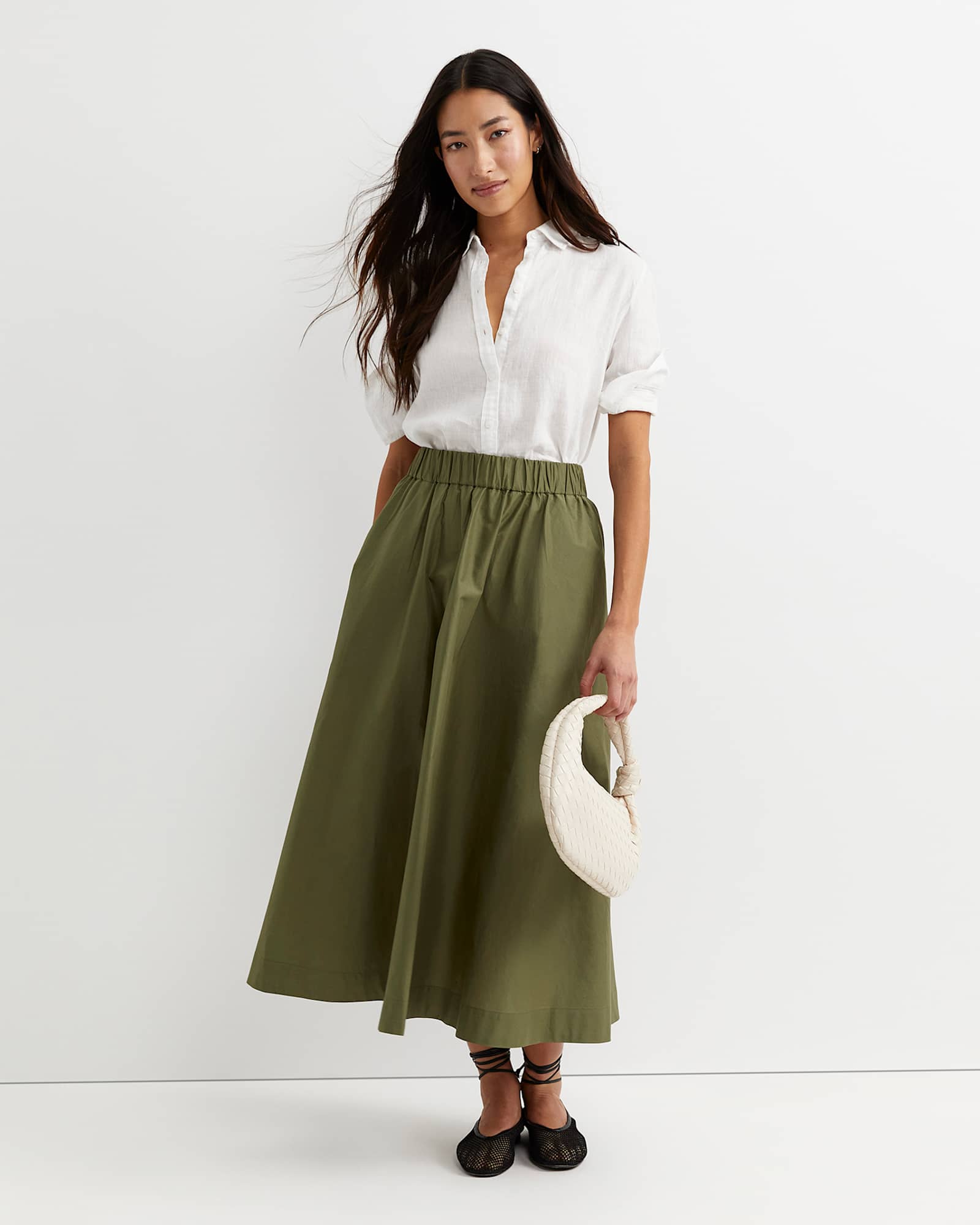Elina Cotton Maxi Skirt in KHAKI