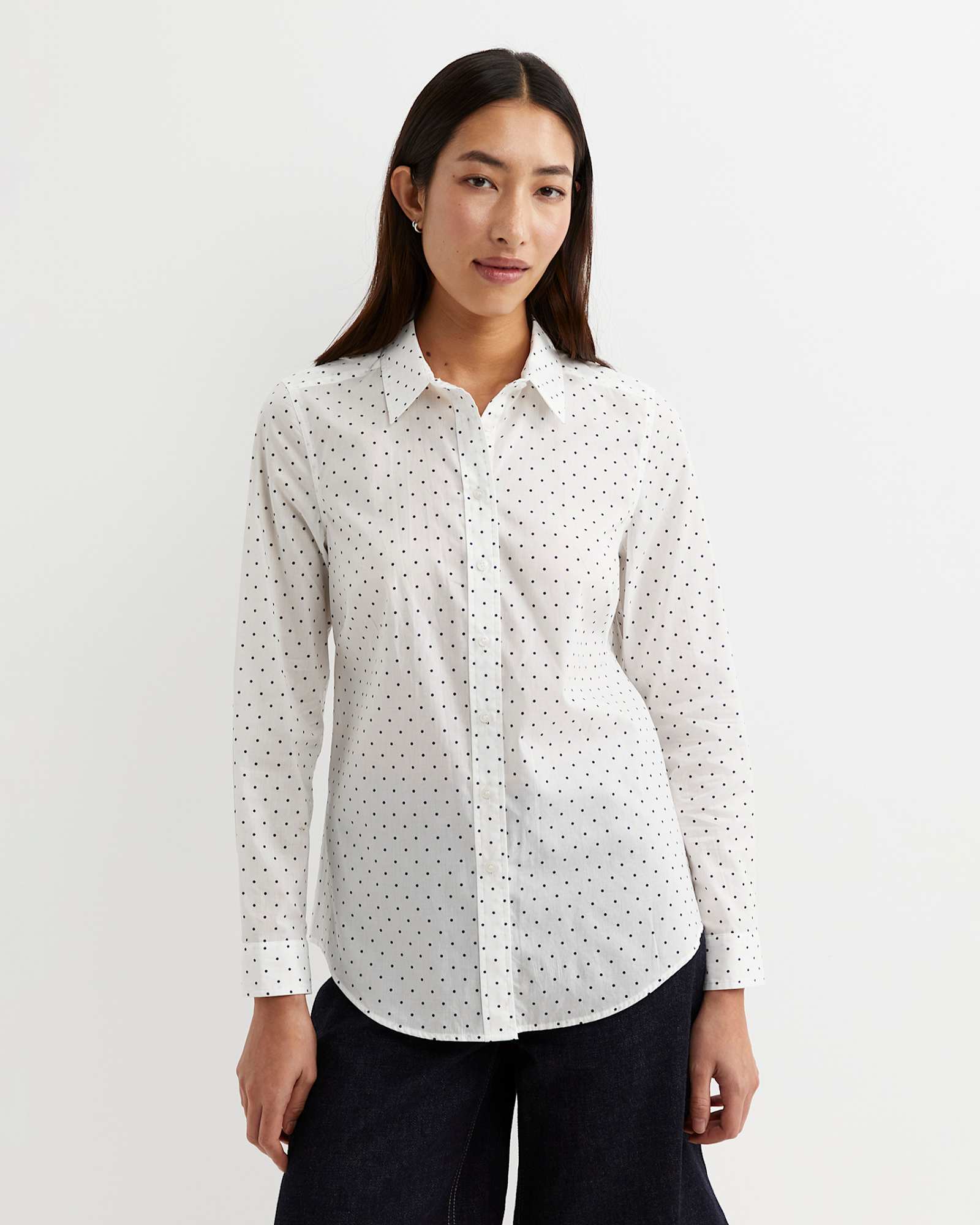 Spot Long Sleeve Lily Voile Shirt in WHITE/NAVY