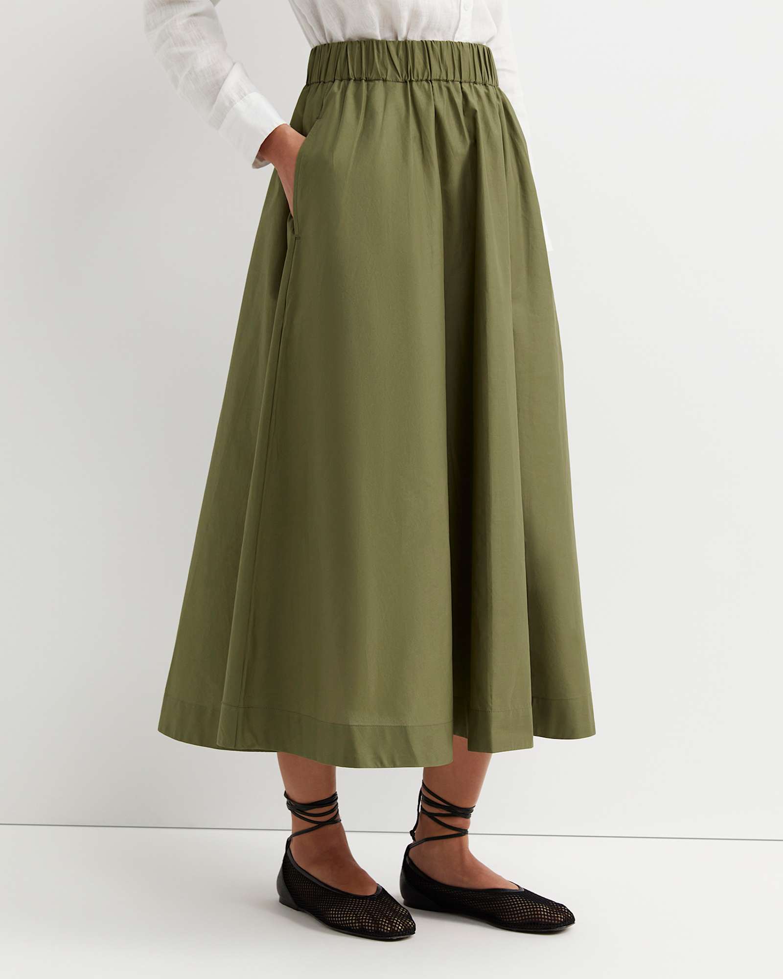 Elina Cotton Maxi Skirt in KHAKI
