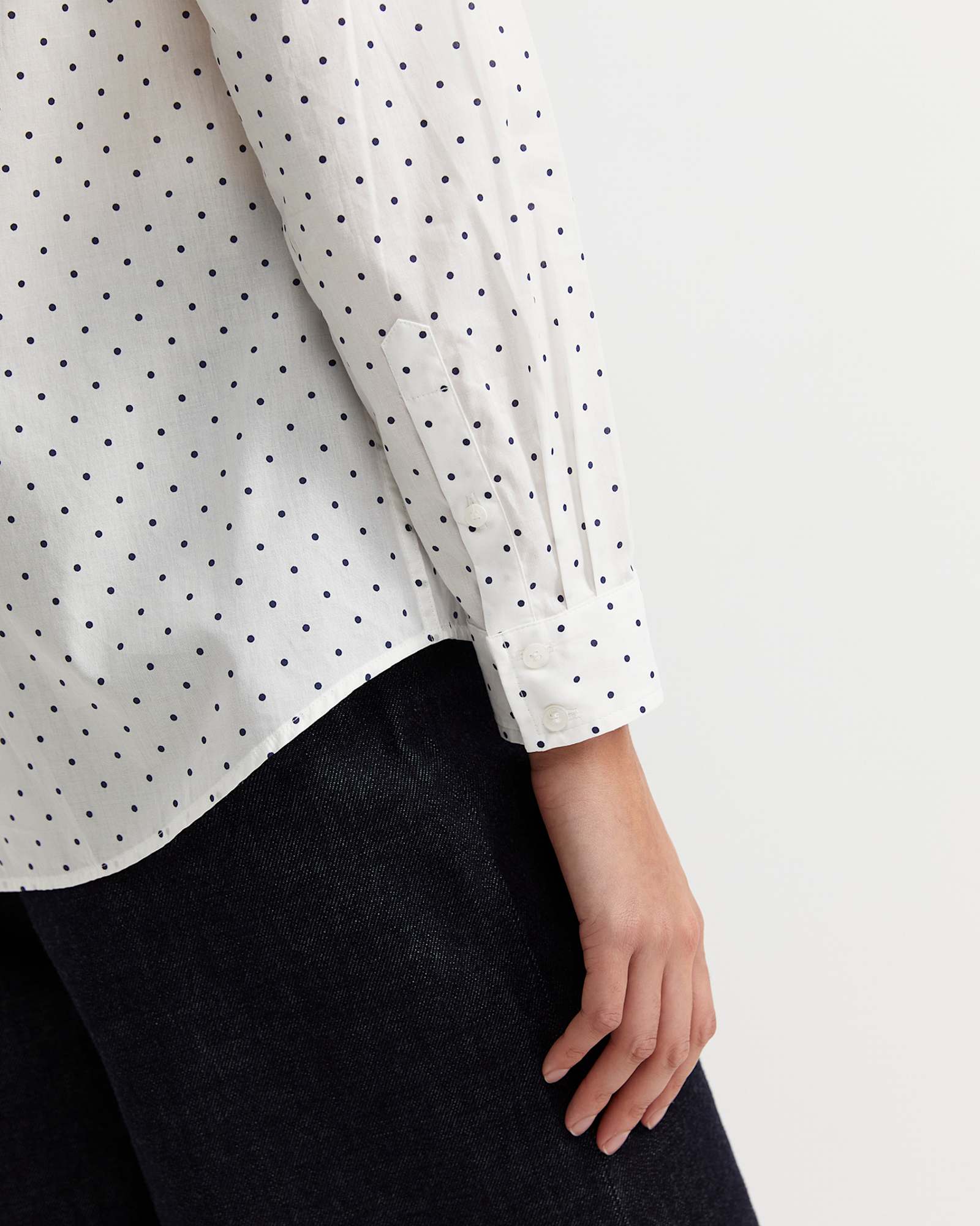 Spot Long Sleeve Lily Voile Shirt in WHITE/NAVY