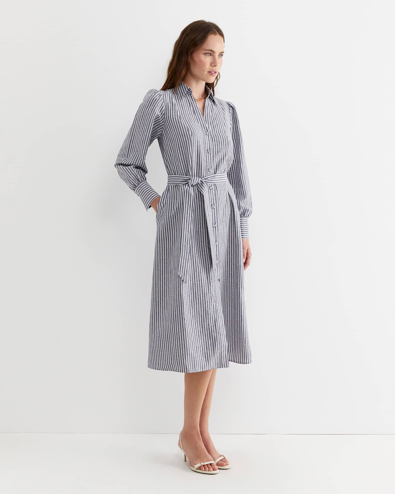 Amelia Stripe Midi Dress in NAVY/WHITE