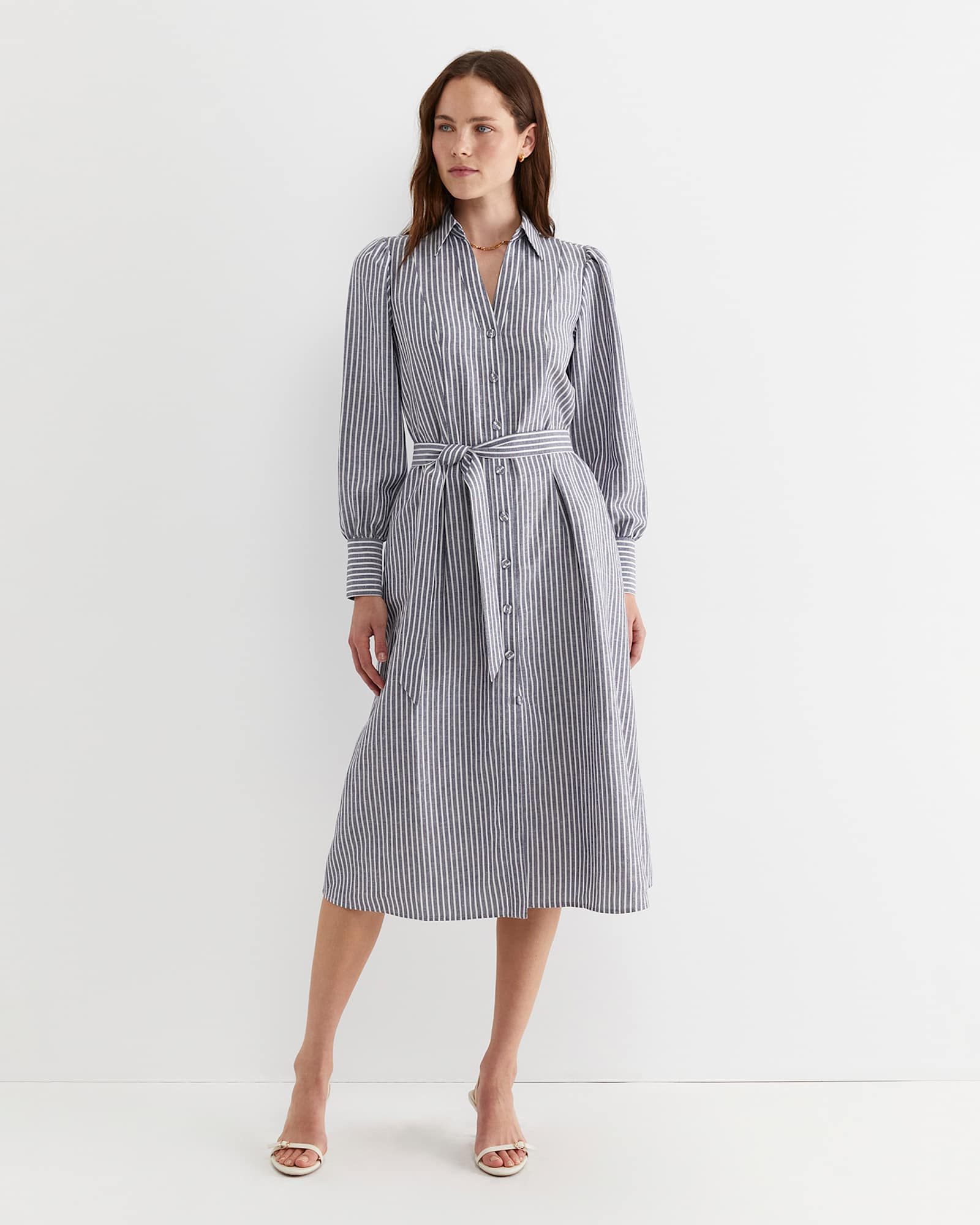 Amelia Stripe Midi Dress in NAVY/WHITE
